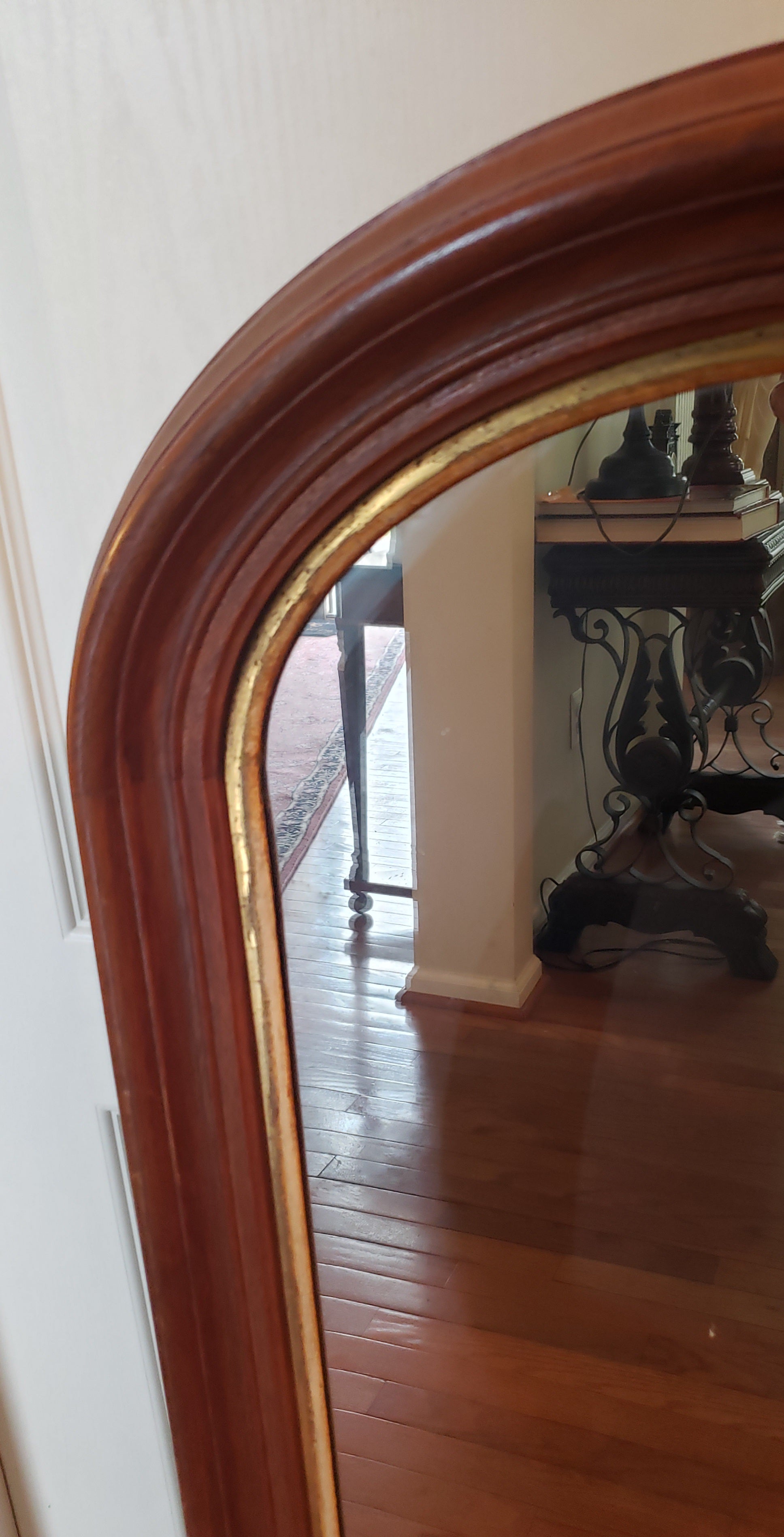 Hand-Crafted Antique Louis Philippe Mahogany Gilt Trim Mirror, Circa 1870s  For Sale