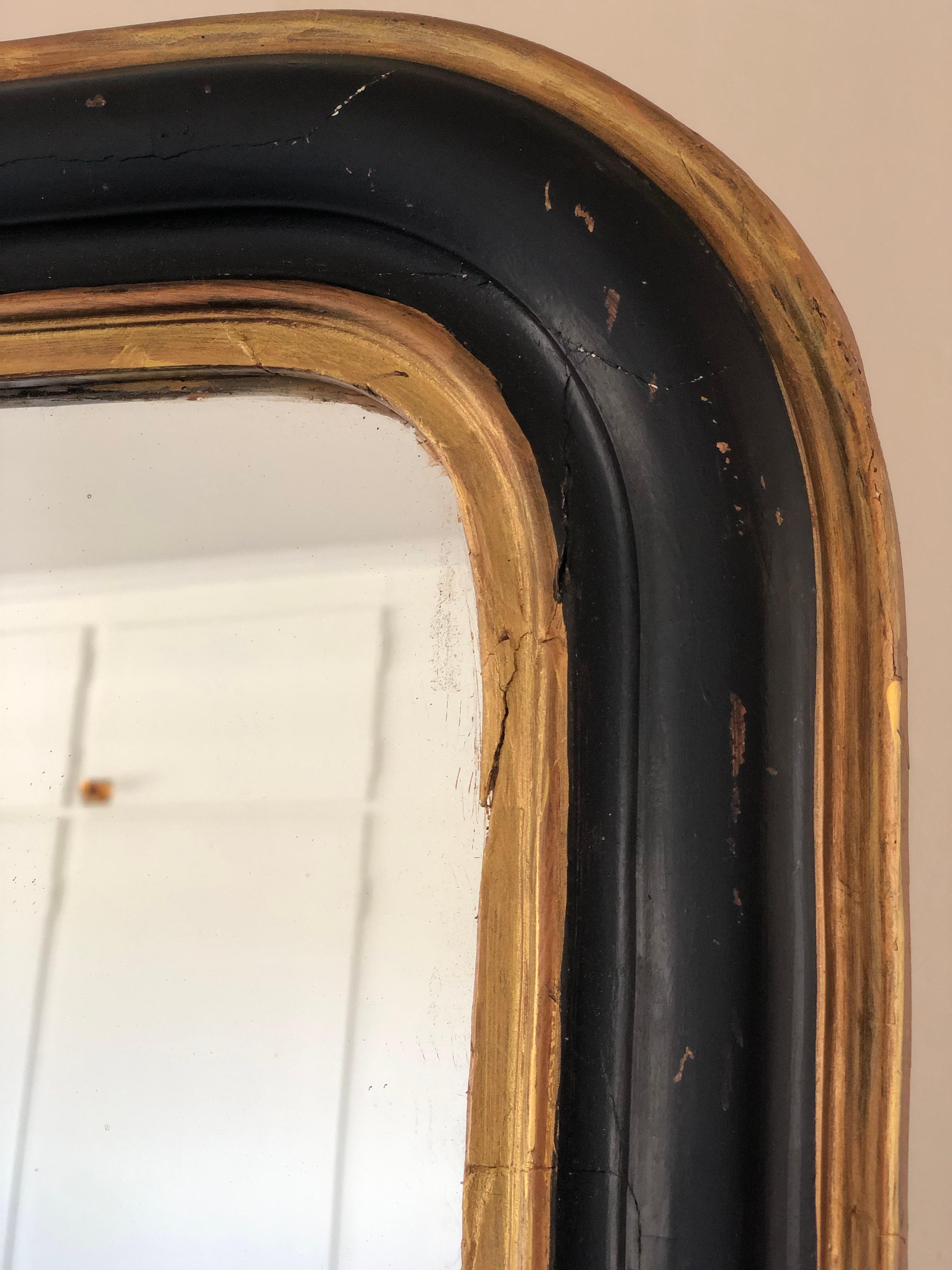 French  Antique Louis Philippe Mirror In Black and Gold France Late 19th Century 72/140 For Sale
