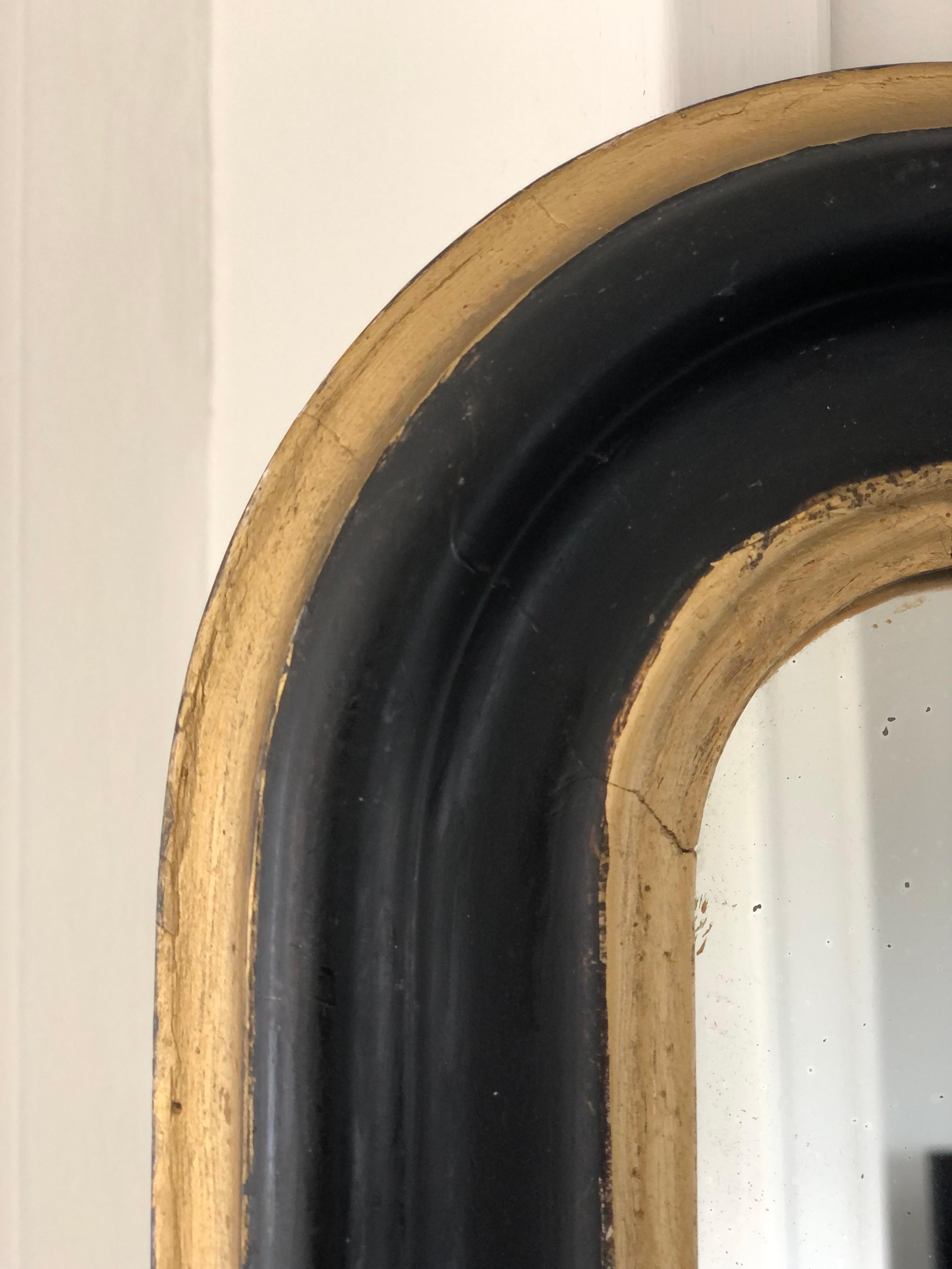 French Antique Louis Philippe Mirror In Black and Gold France Late 19th Century