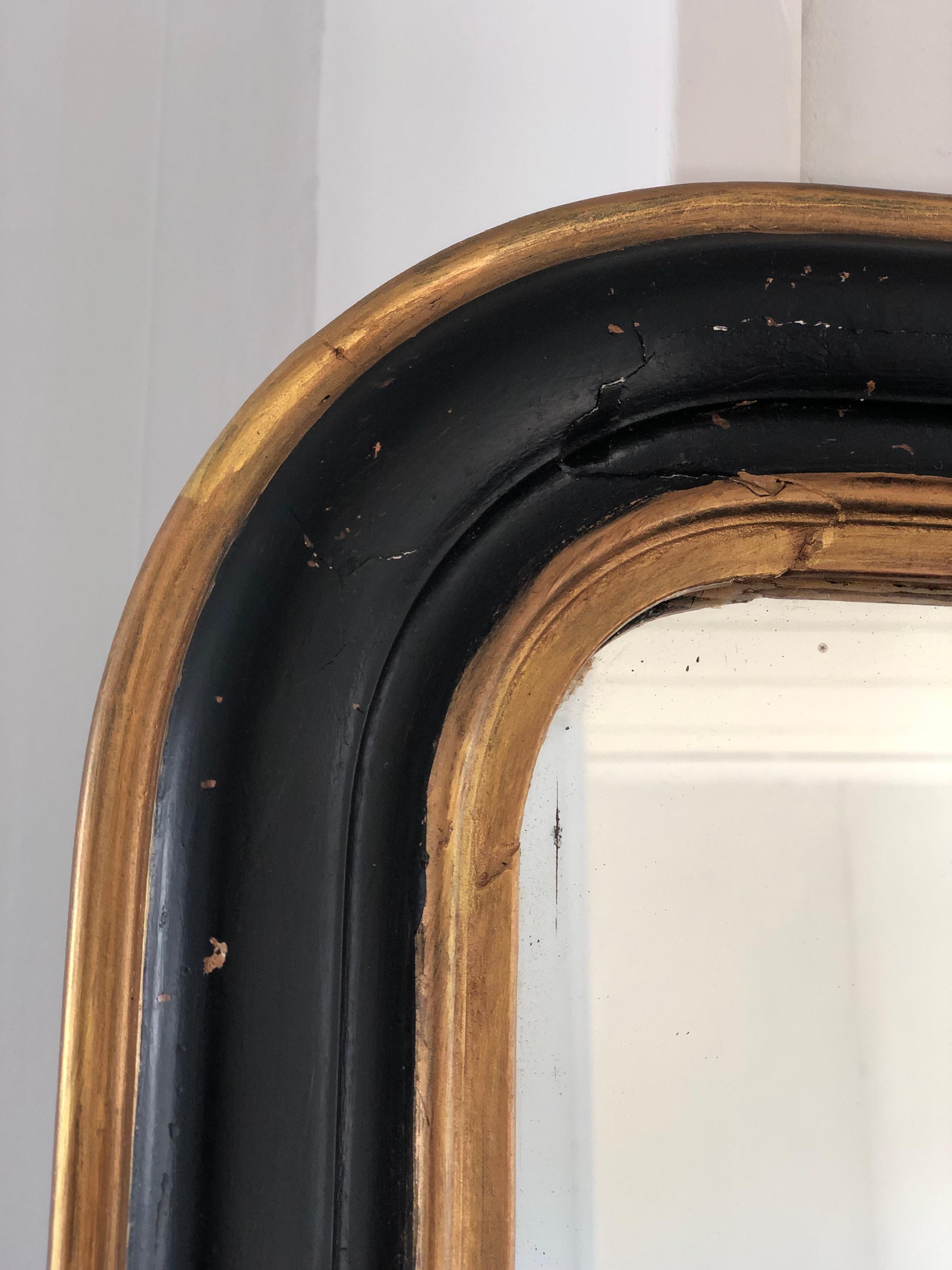 Gilt  Antique Louis Philippe Mirror In Black and Gold France Late 19th Century 72/140 For Sale