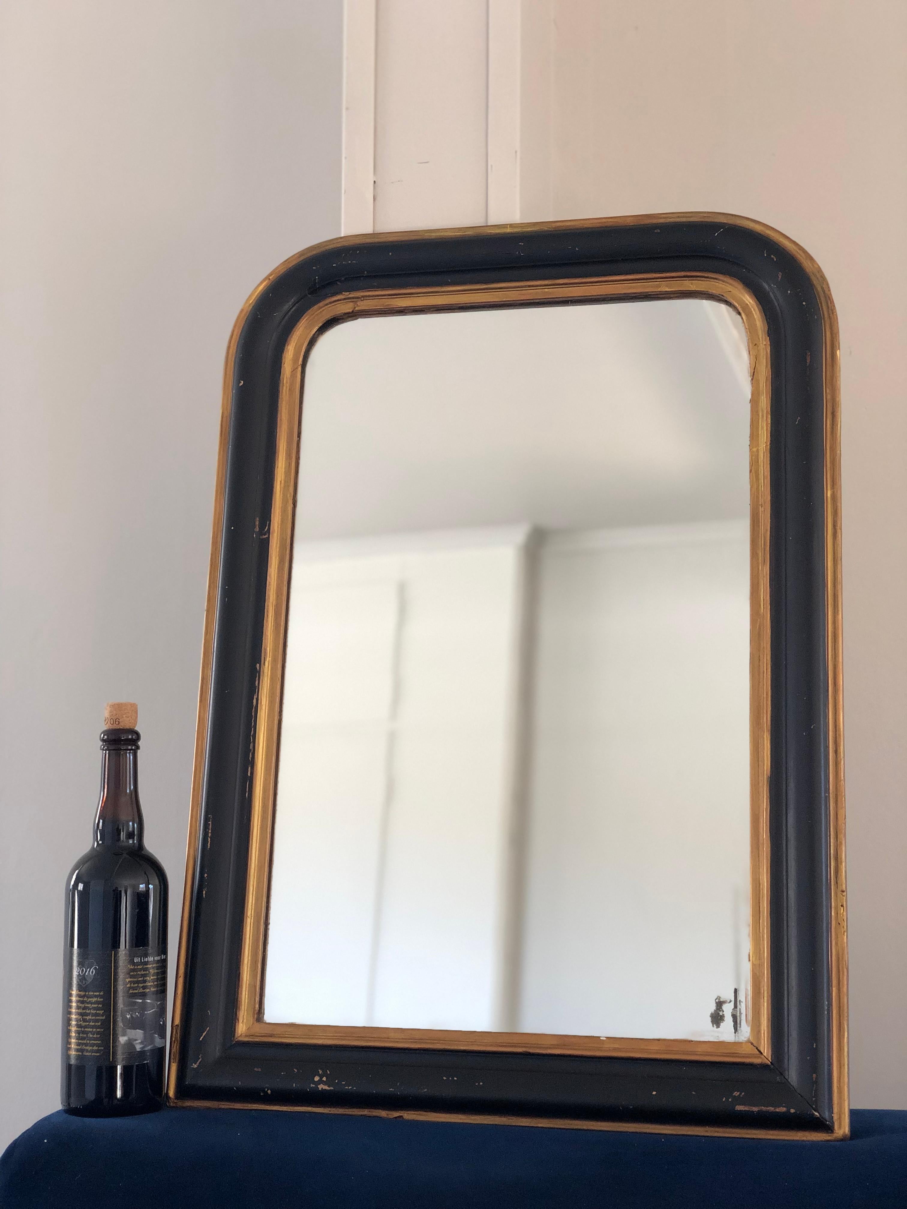  Antique Louis Philippe Mirror In Black and Gold France Late 19th Century 72/140 In Good Condition For Sale In Bjuråker, SE