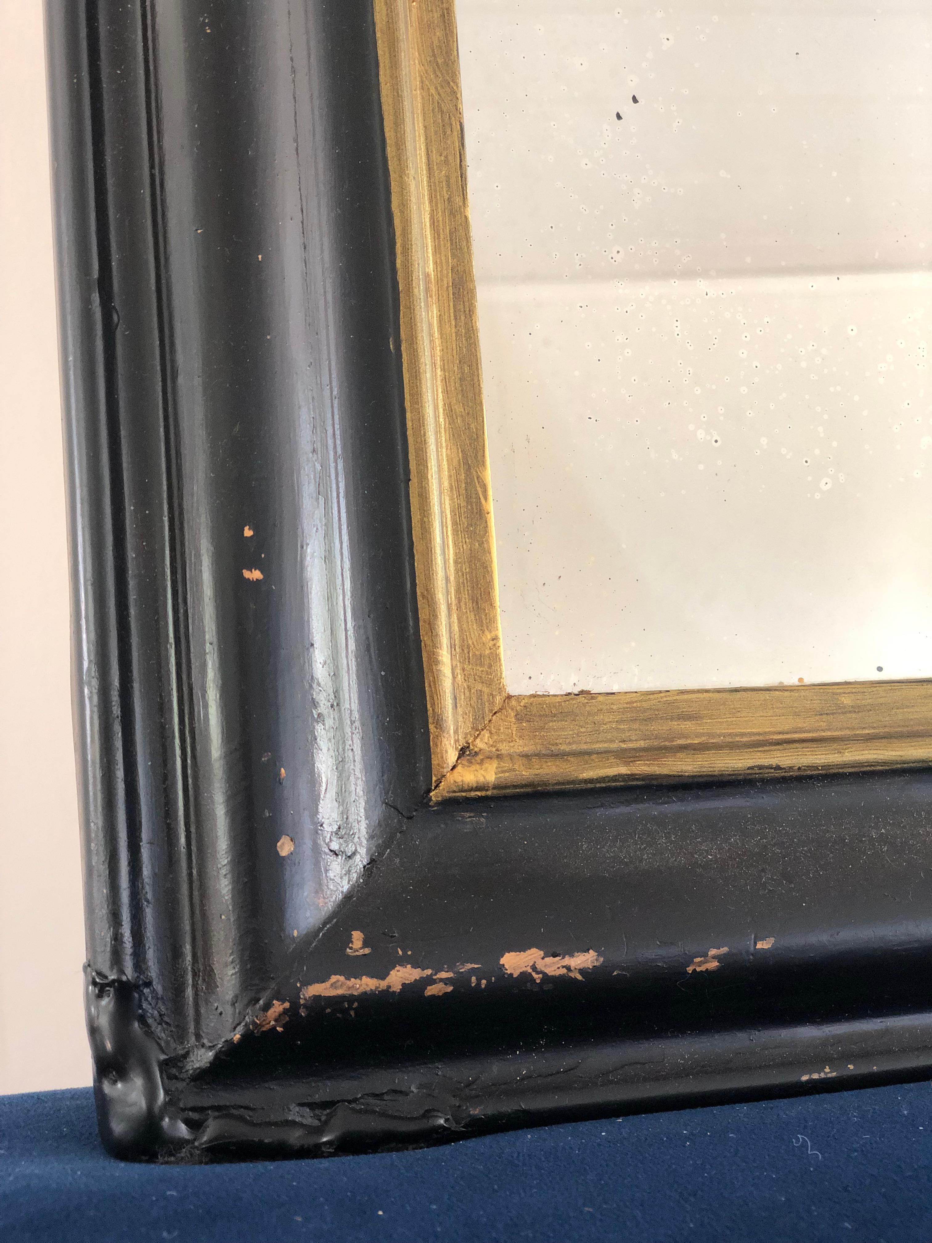 French Antique Louis Philippe Mirror In Black and Gold France Late 19th Century