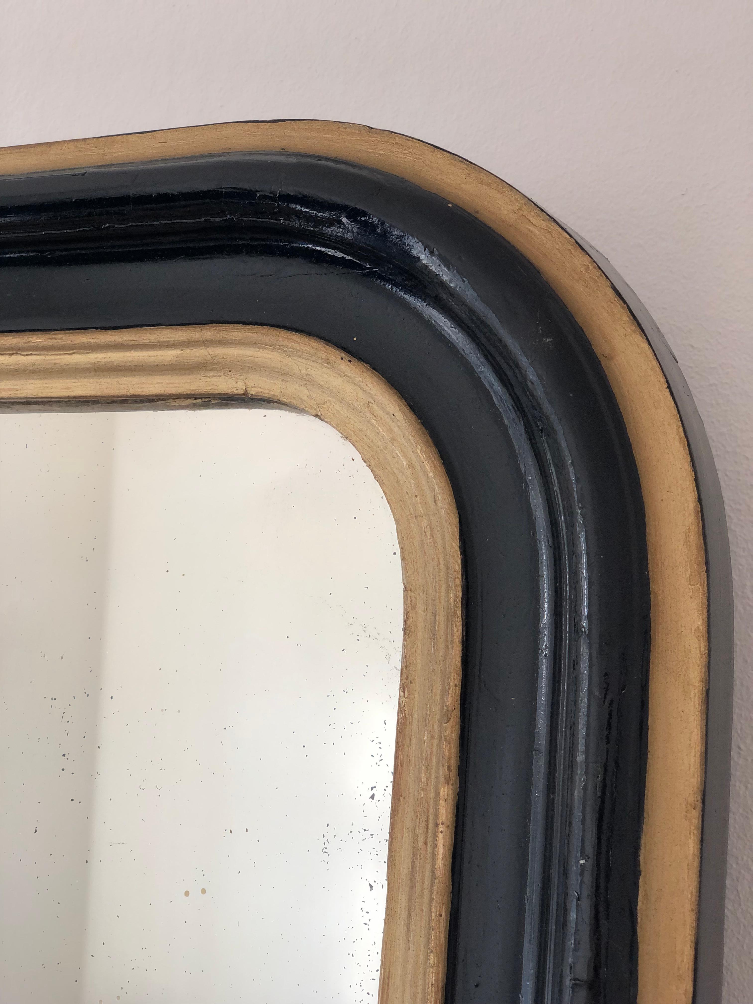 French Antique Louis Philippe Mirror In Black and Gold France Late 19th Century