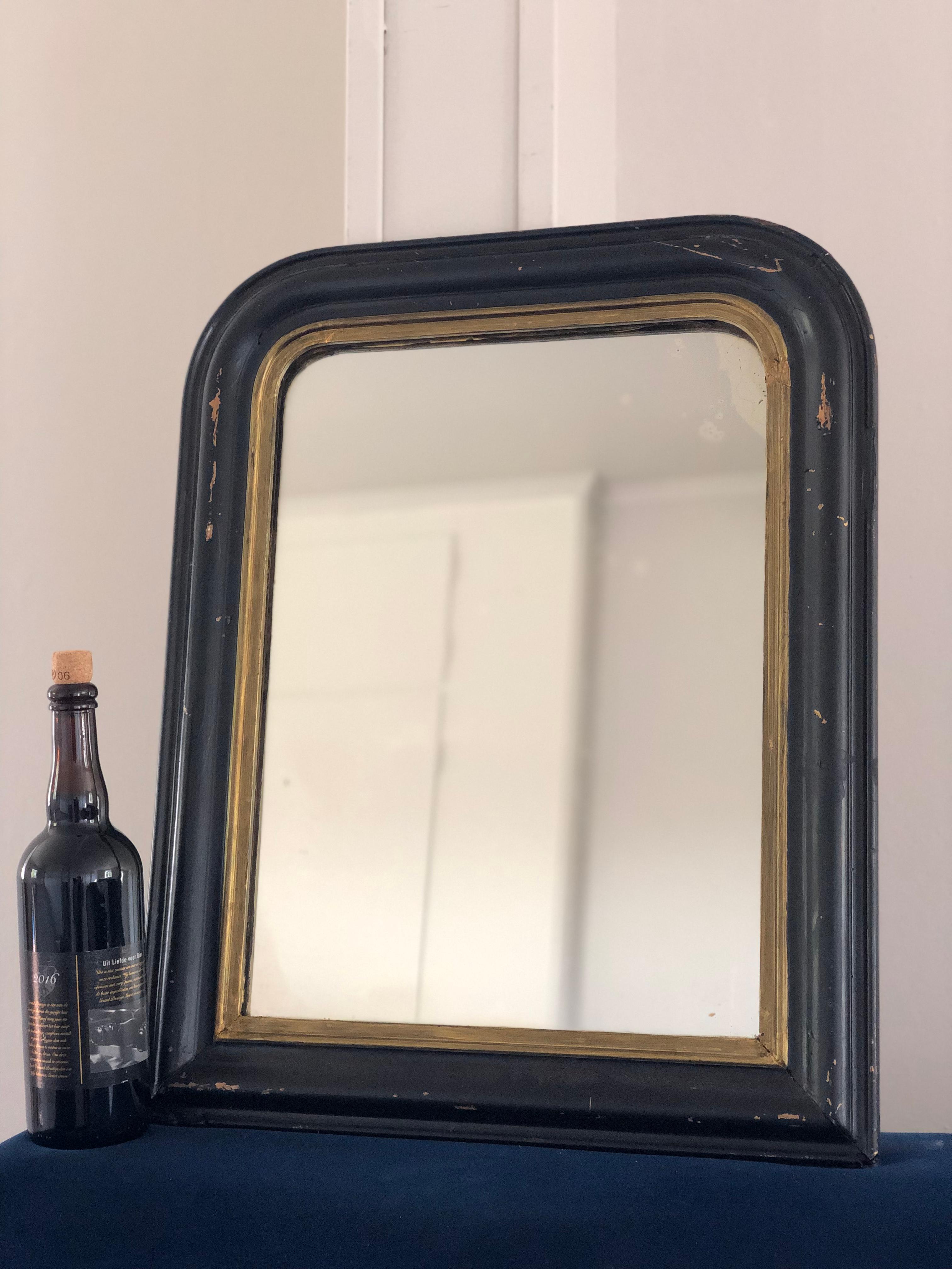 Gilt Antique Louis Philippe Mirror In Black and Gold France Late 19th Century
