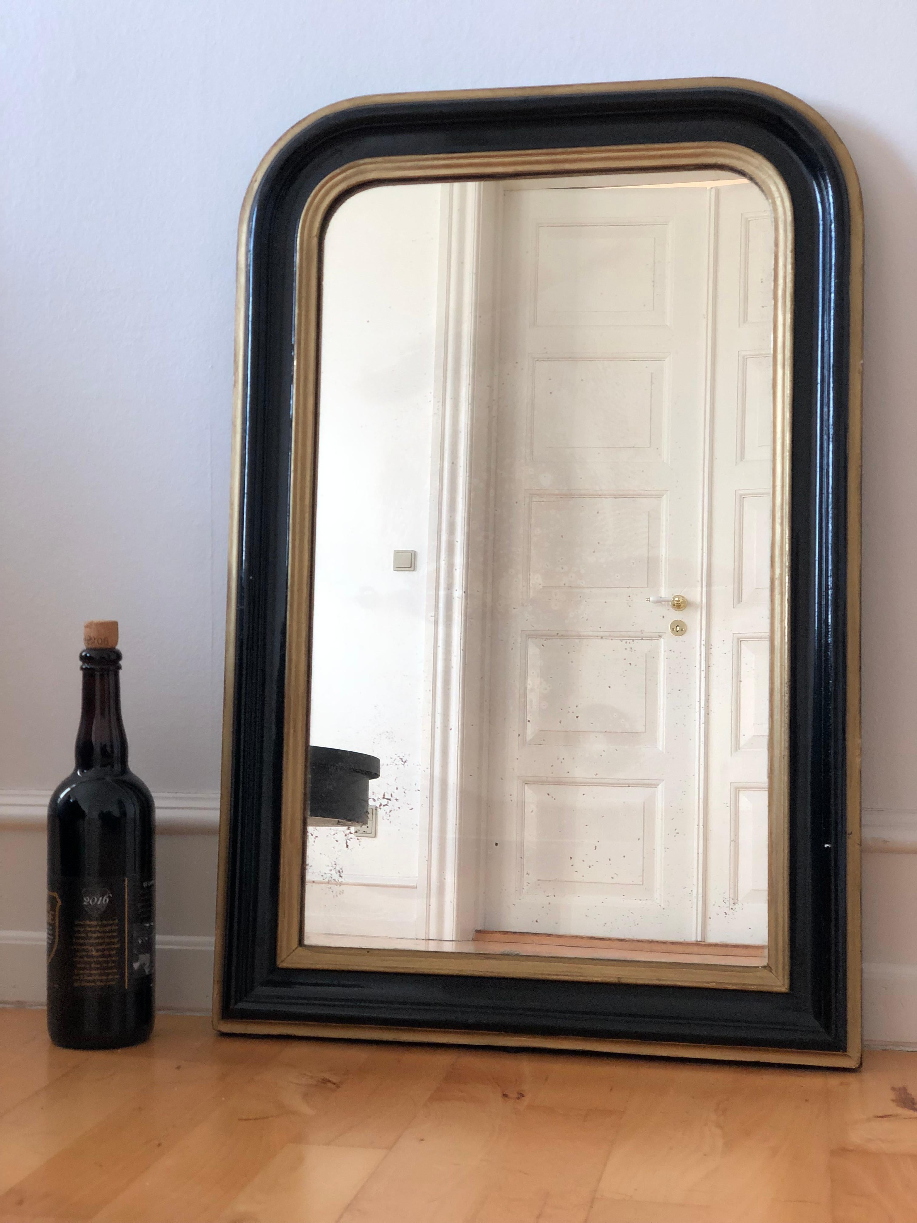 Gilt Antique Louis Philippe Mirror In Black and Gold France Late 19th Century