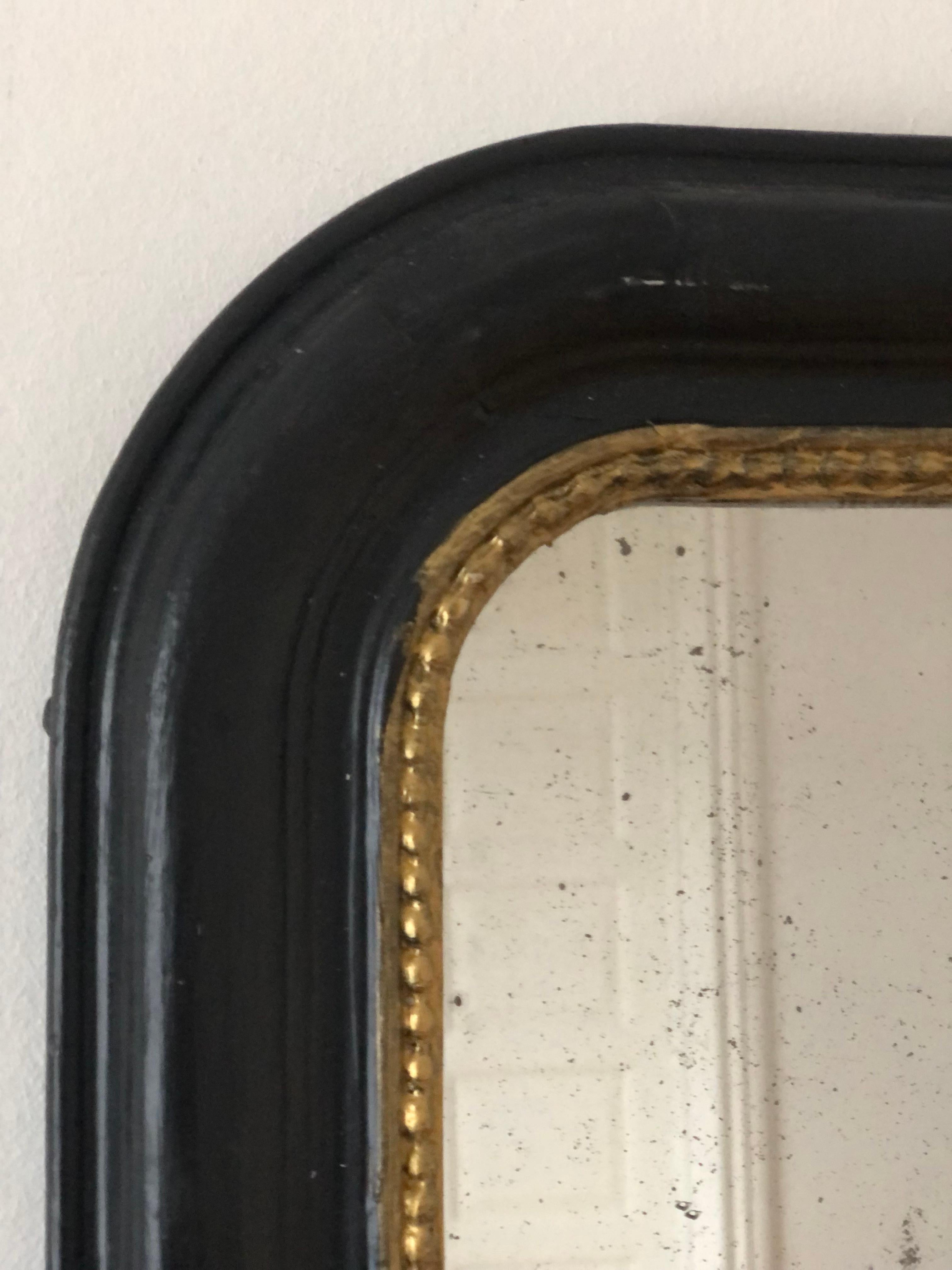 Antique Louis Philippe French Mirror In Black and Gold Late 19th Century For Sale 1