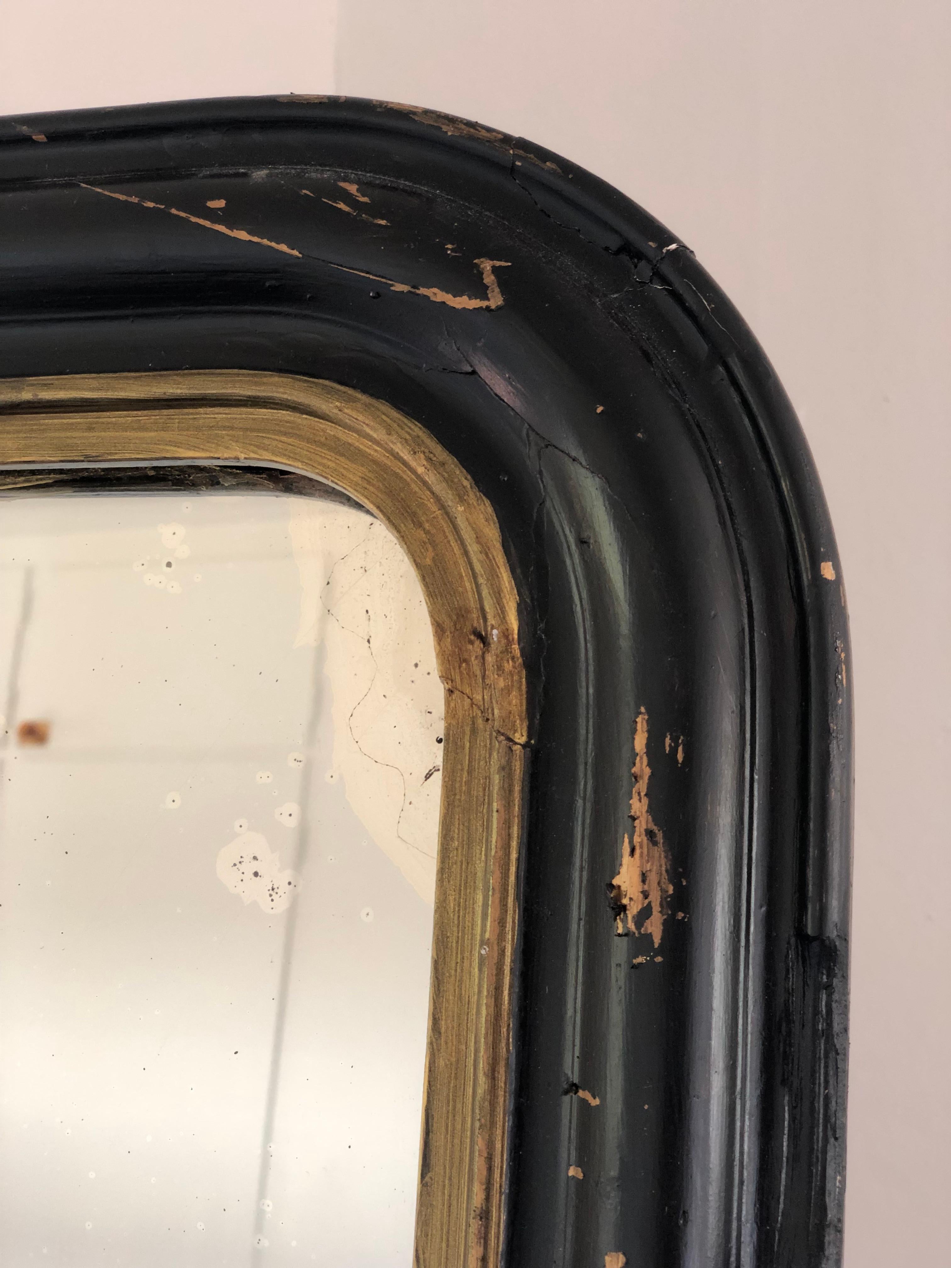 Wood Antique Louis Philippe Mirror In Black and Gold France Late 19th Century