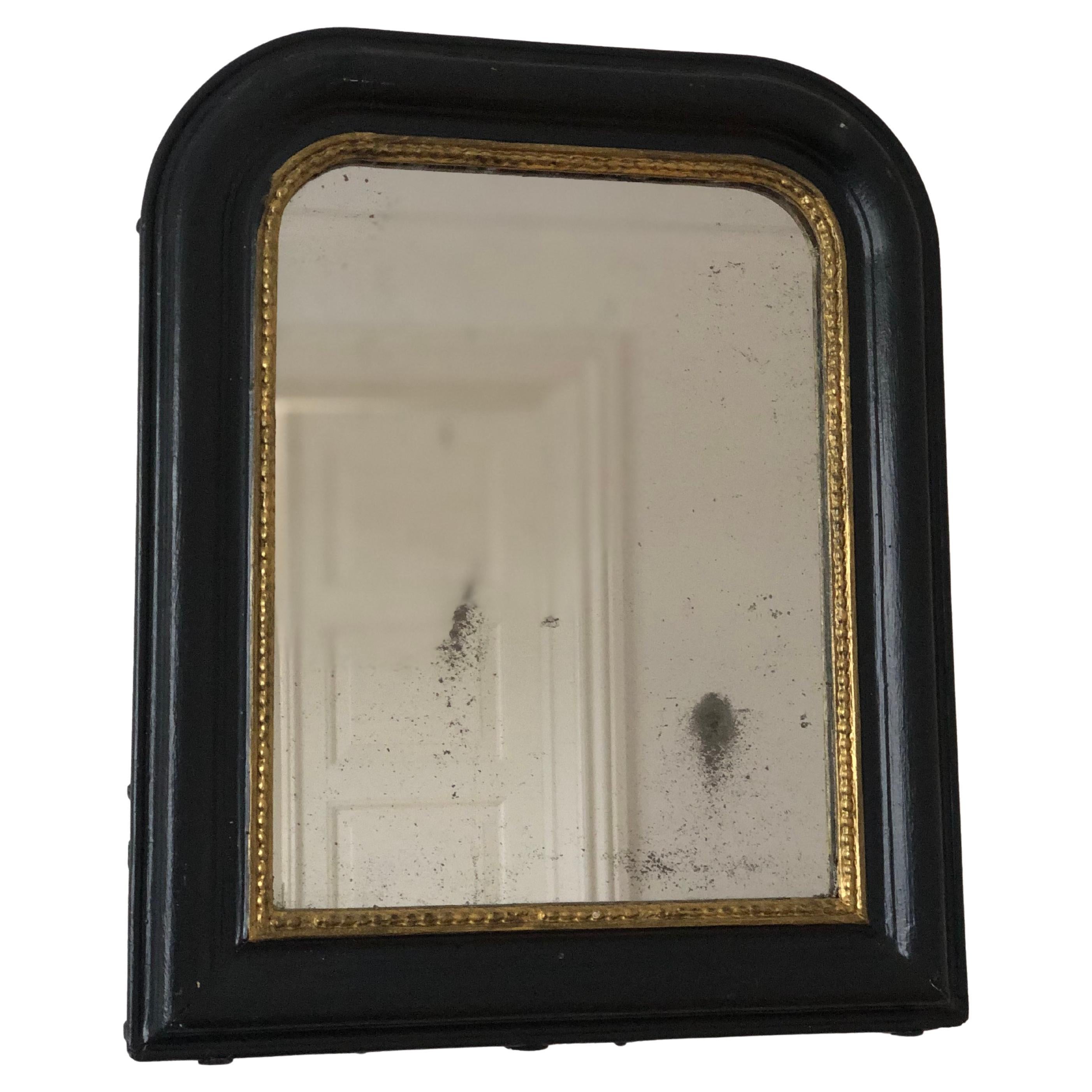 Antique Louis Philippe French Mirror In Black and Gold Late 19th Century