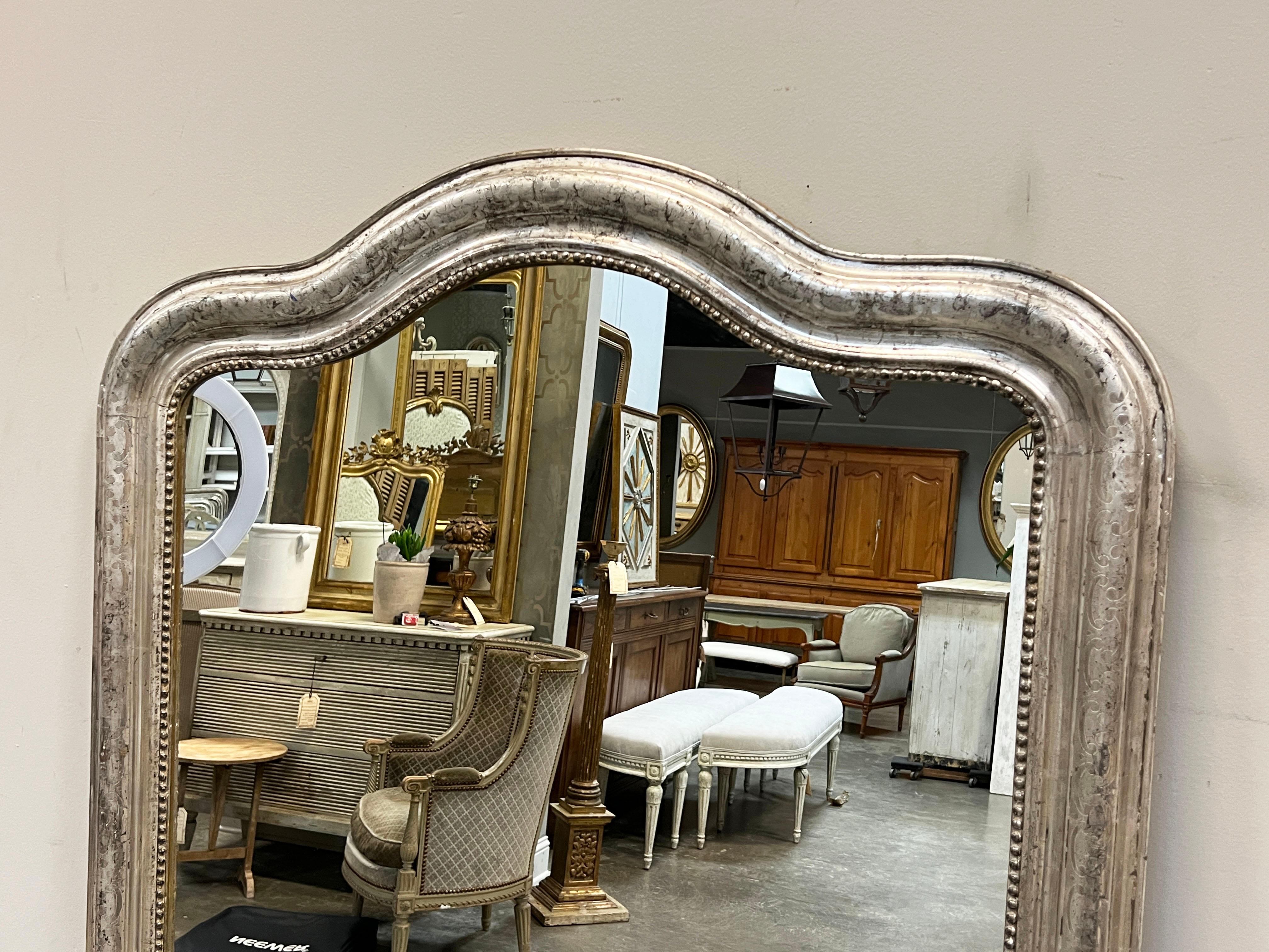 French Antique Louis Philippe Mirror in Silver Gilt With Curved Top For Sale