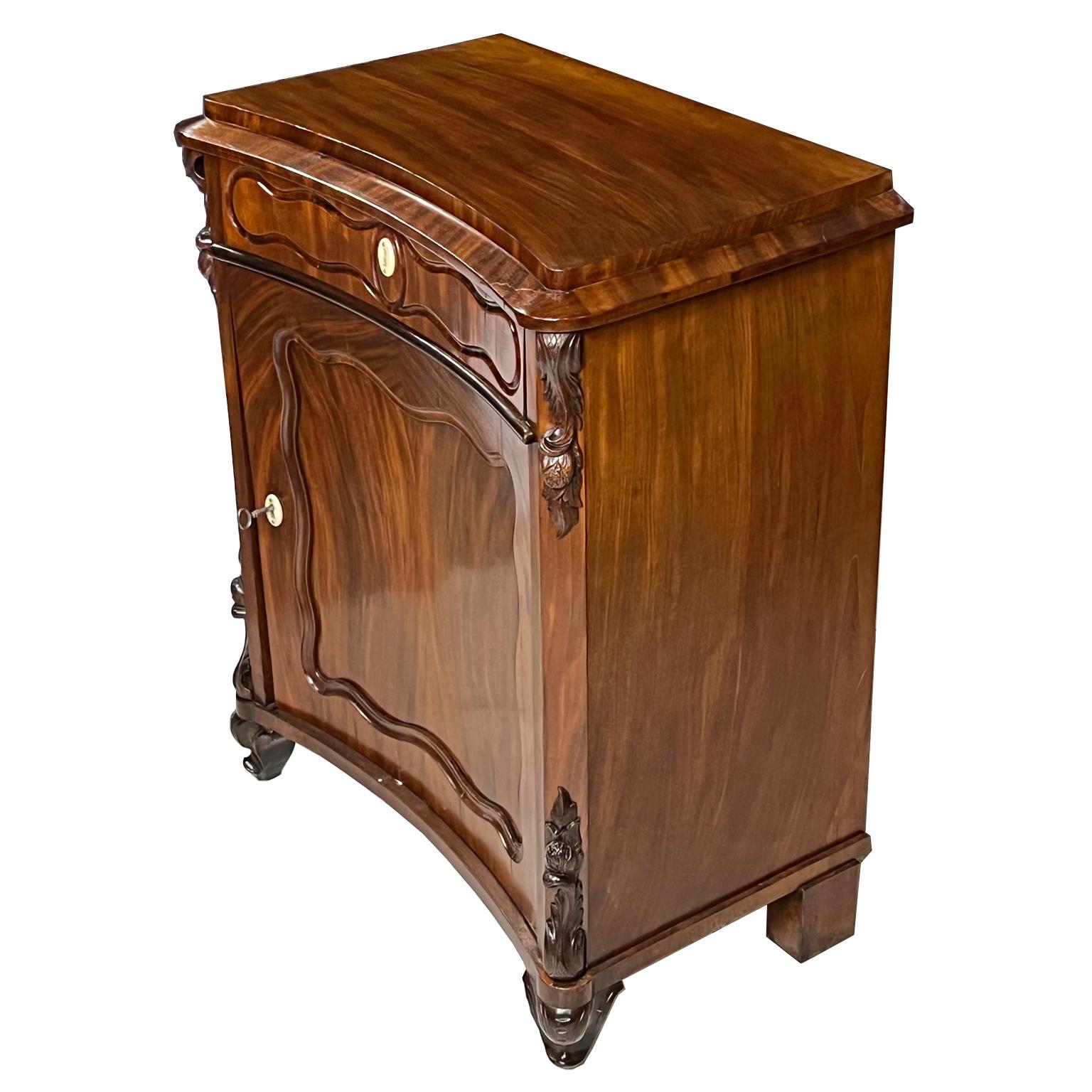 German Antique Louis Philippe Nightstand/Table in West Indies Mahogany w/ Concave Front For Sale