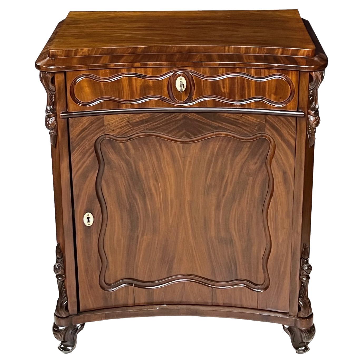 Antique Louis Philippe Nightstand/Table in West Indies Mahogany w/ Concave Front For Sale