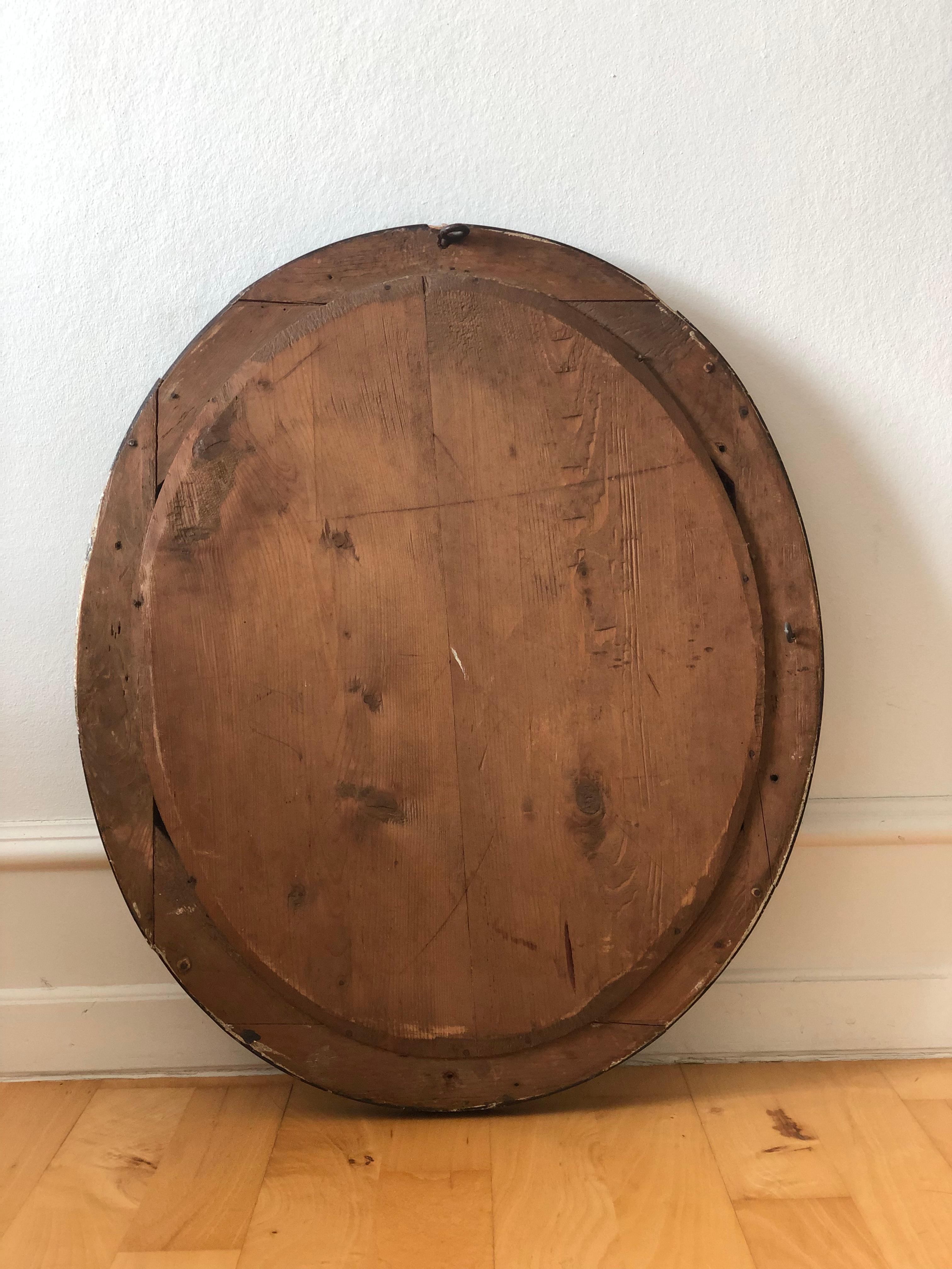 Antique Louis Philippe Oval French Mirror in Black and Gold Late 19th Century For Sale 3