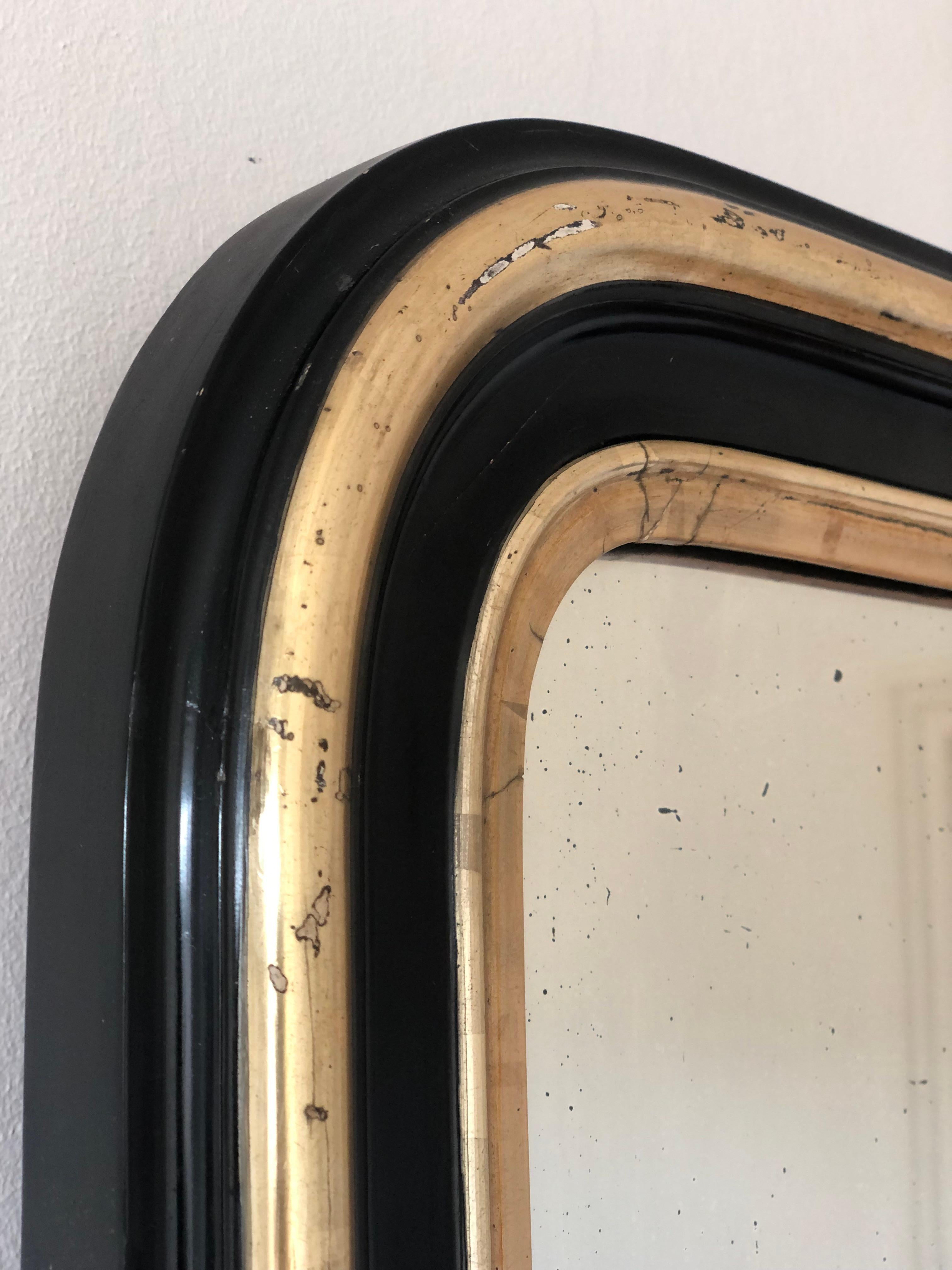 Antique Louis Philippe Smal Full Length Mirror In Black and Gold France Late 19t In Good Condition In Sakskøbing, DK