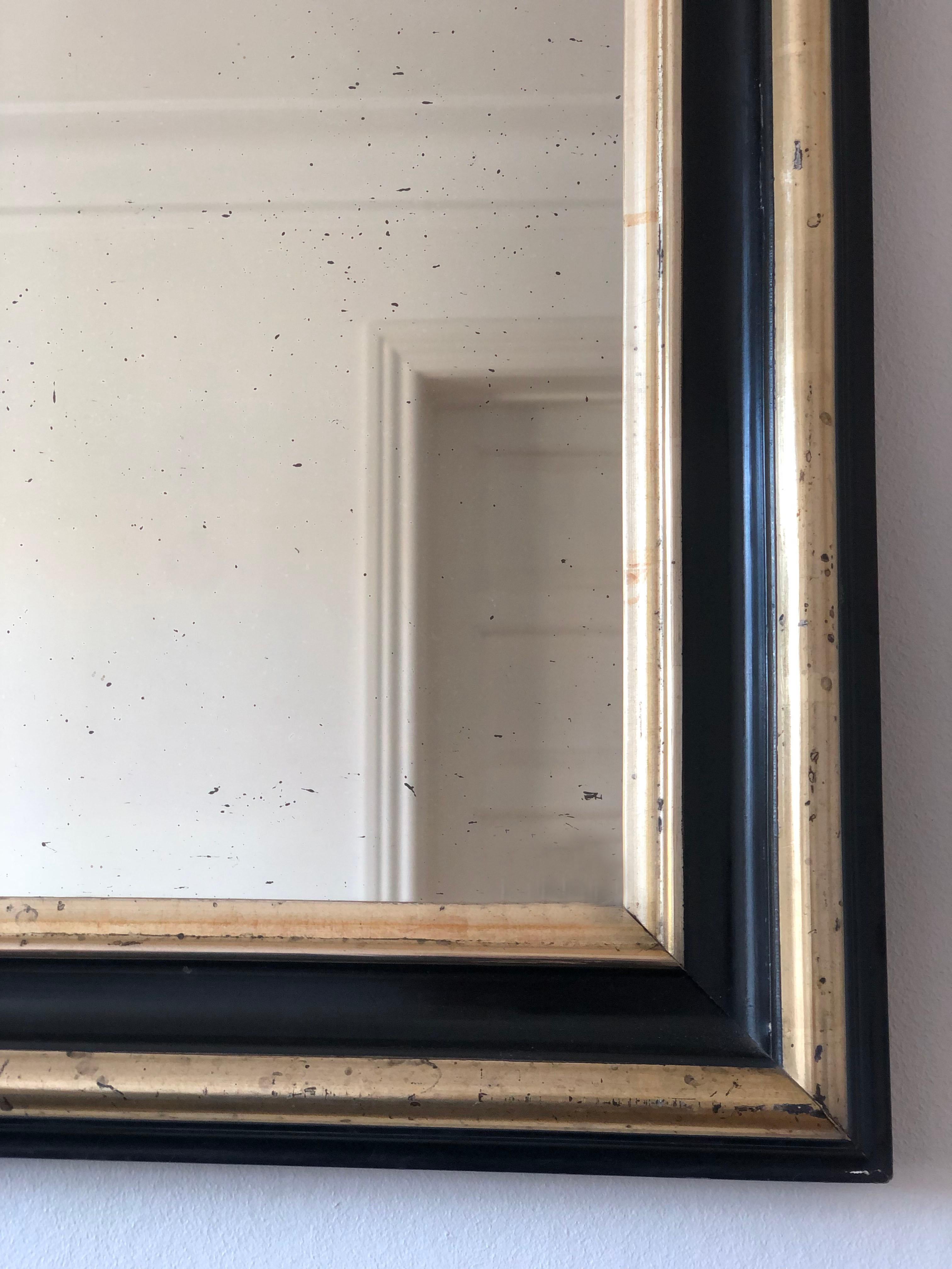 19th Century Antique Louis Philippe Smal Full Length Mirror In Black and Gold France Late 19t