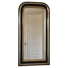 Antique Louis Philippe Smal Full Length Mirror In Black and Gold France Late 19t