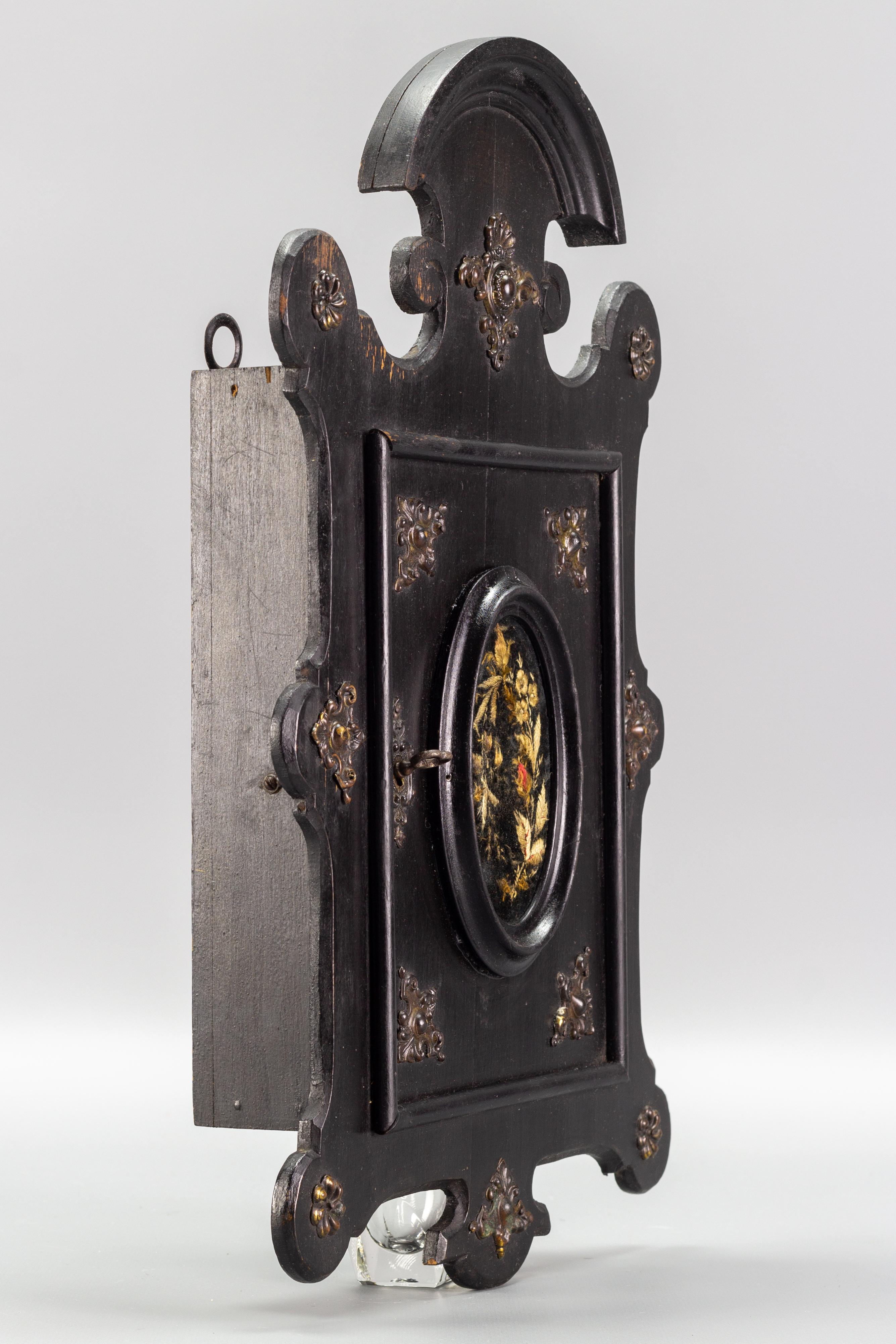 French Antique Louis Philippe Style Black Wooden Wall Hanging Key Cabinet, ca 1890 For Sale