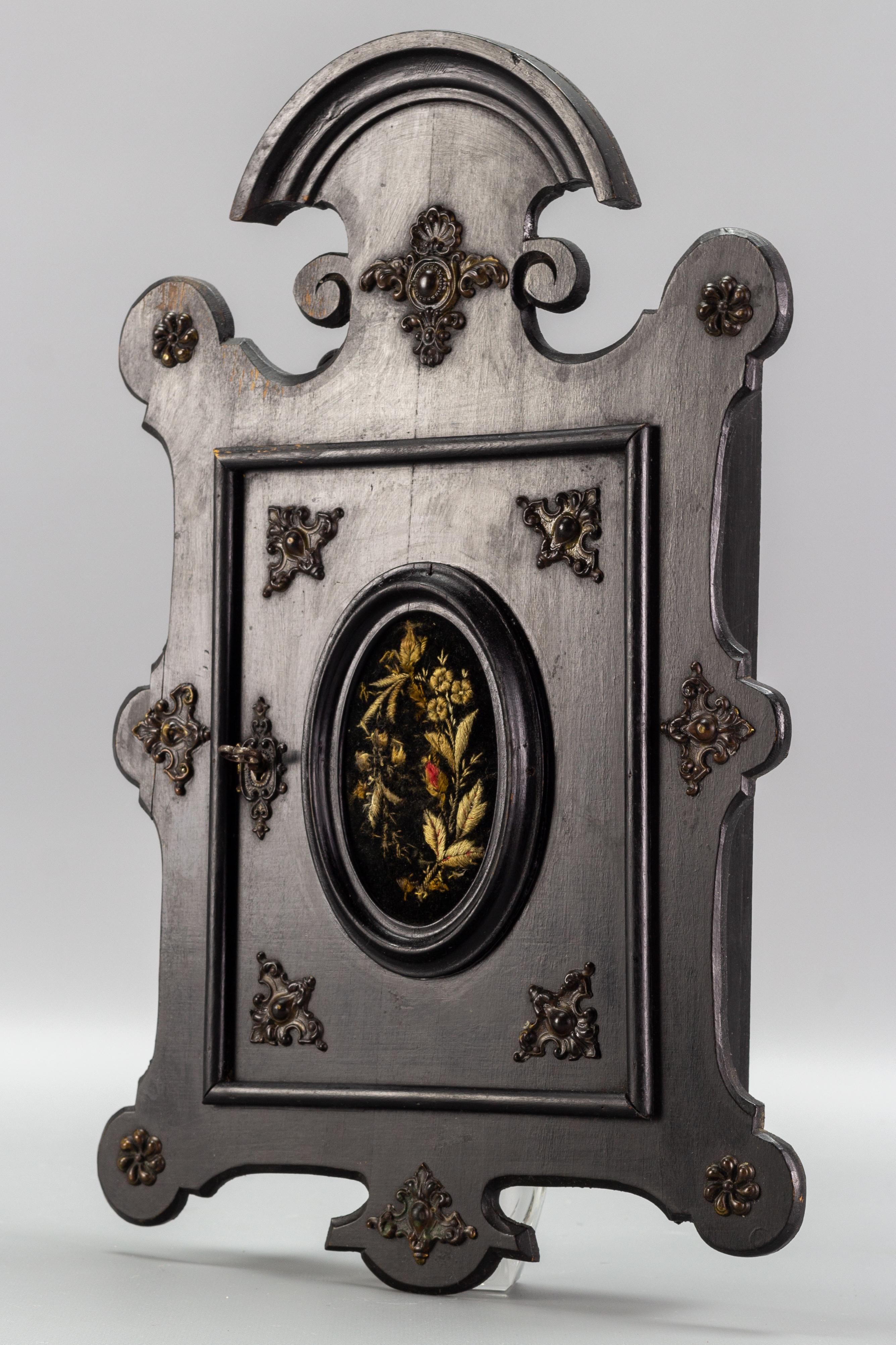 Antique Louis Philippe Style Black Wooden Wall Hanging Key Cabinet, ca 1890 For Sale 2