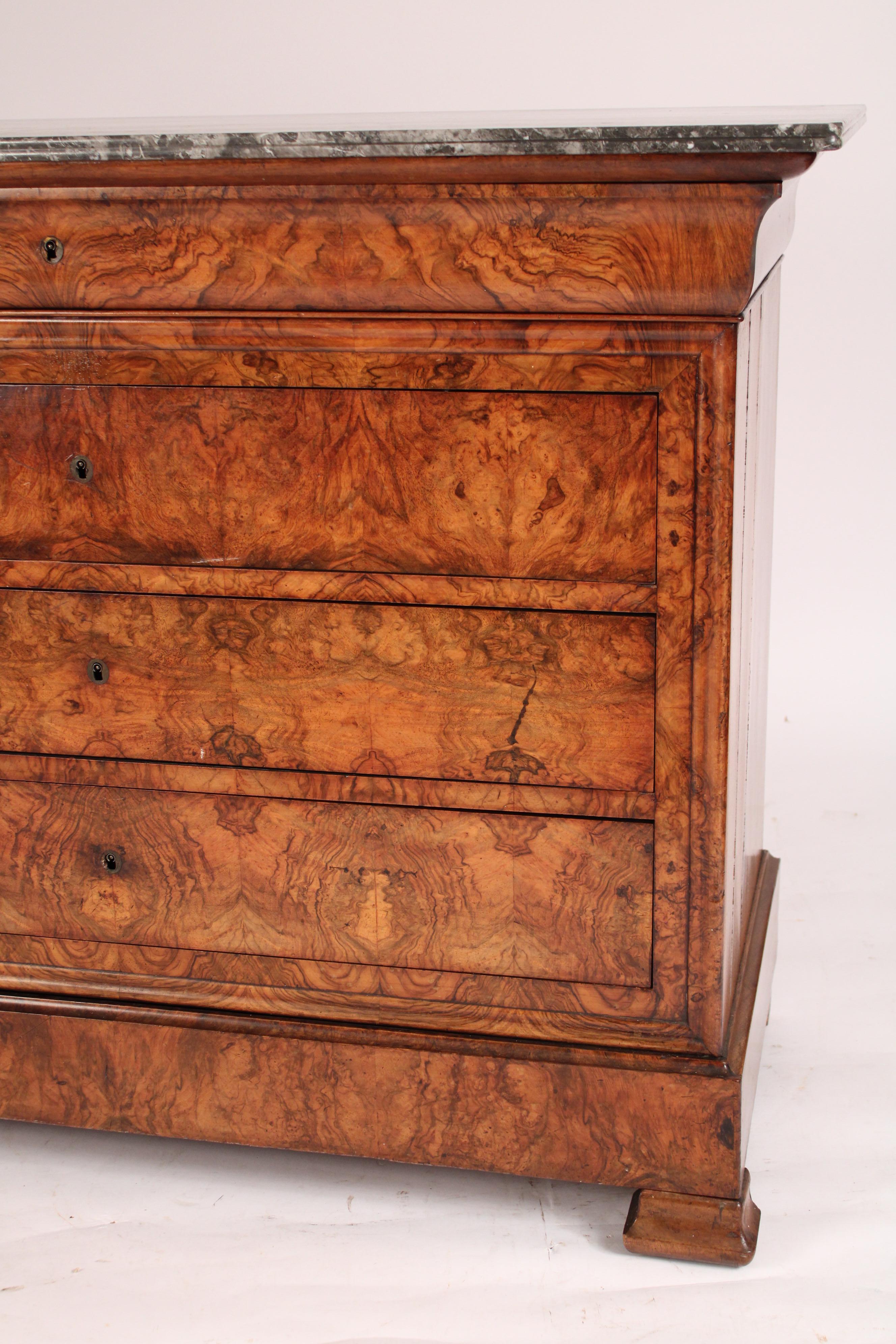 19th Century Antique Louis Philippe Style Burl Walnut Chest of Drawers