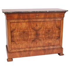 Ancienne commode en ronce de noyer de style Louis Philippe