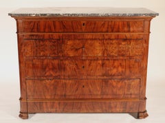 Antique Louis Philippe Style Burl Walnut Chest of Drawers with Marble Top
