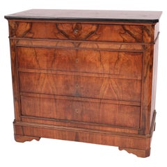 Antique Louis Philippe Style Burl Walnut Chest of Drawers with Marble Top