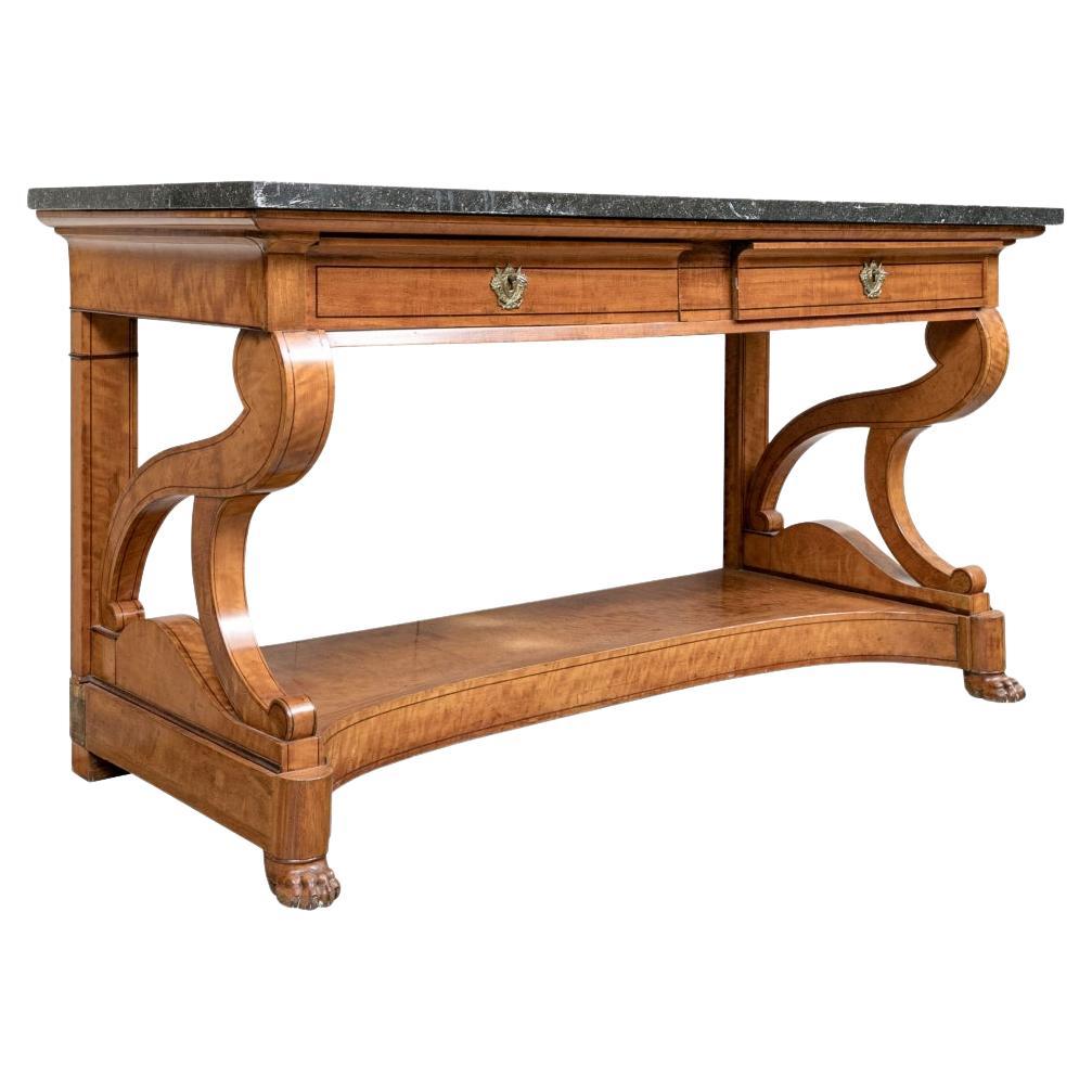 Antique Louis Philippe Style Console Table With Stone Top