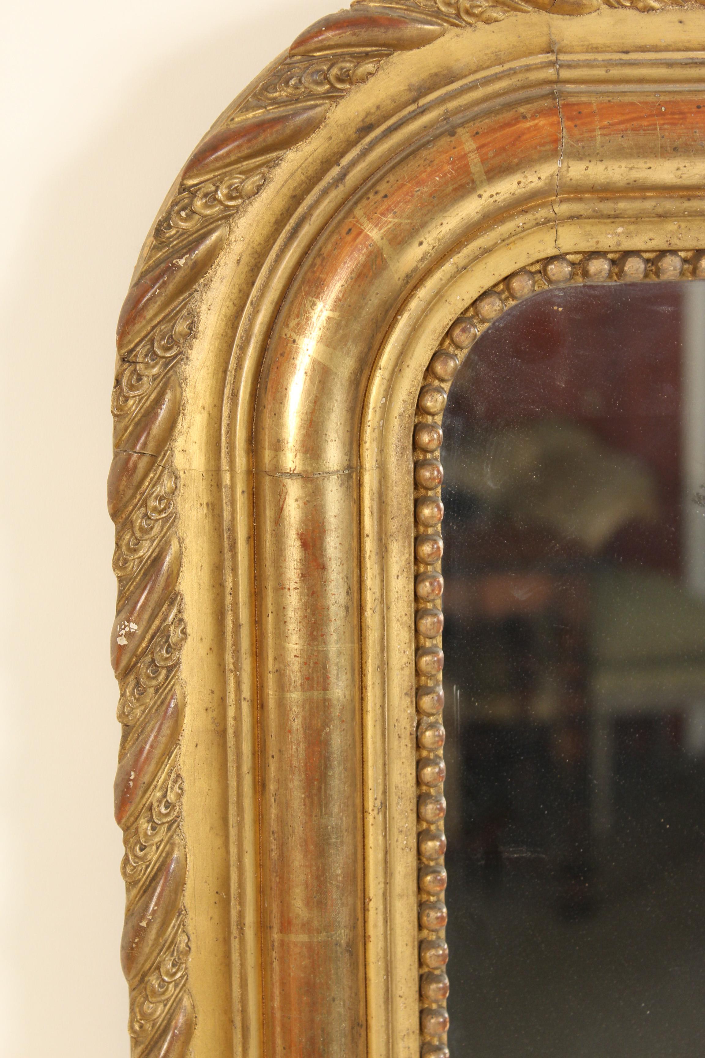 Antique Louis Philippe Style Gilt Wood Mirror In Good Condition In Laguna Beach, CA
