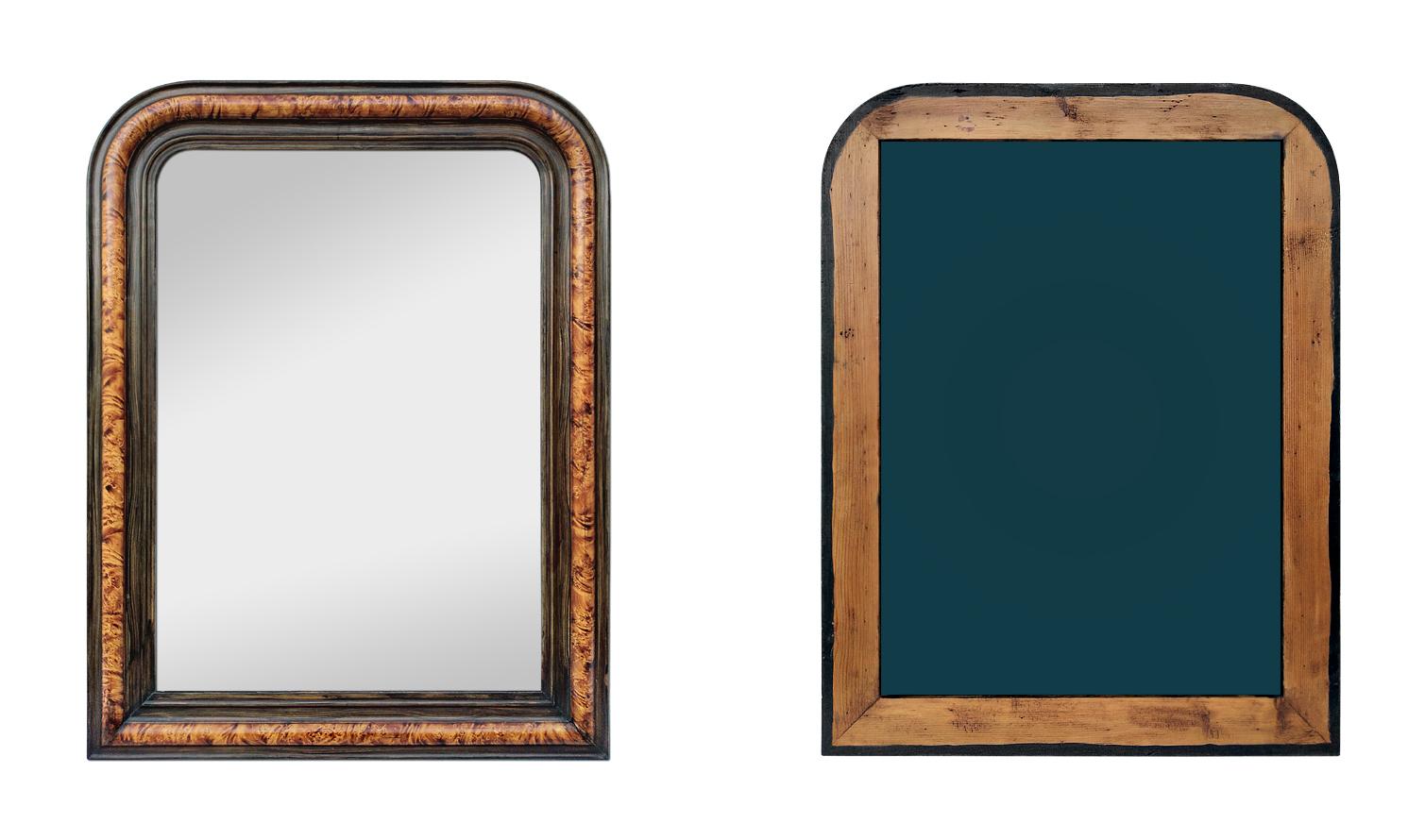 Antiker Spiegel im Louis-Philippe-Stil, Wurzelholzimitat, um 1880 (Farbe) im Angebot