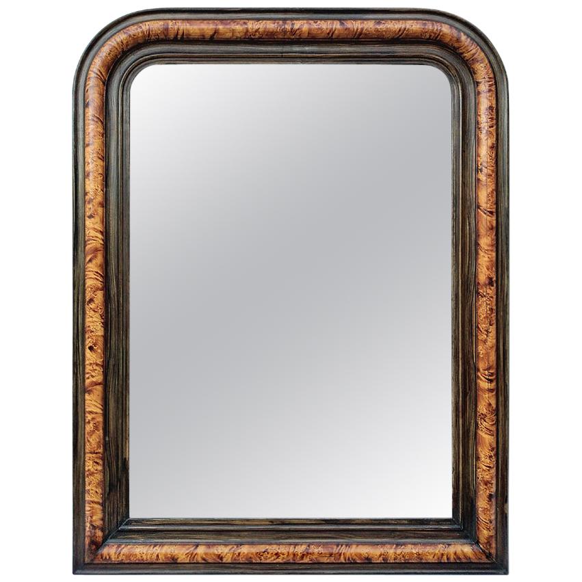 Antique Louis-Philippe Style Mirror, Faux Burl Wood, circa 1880
