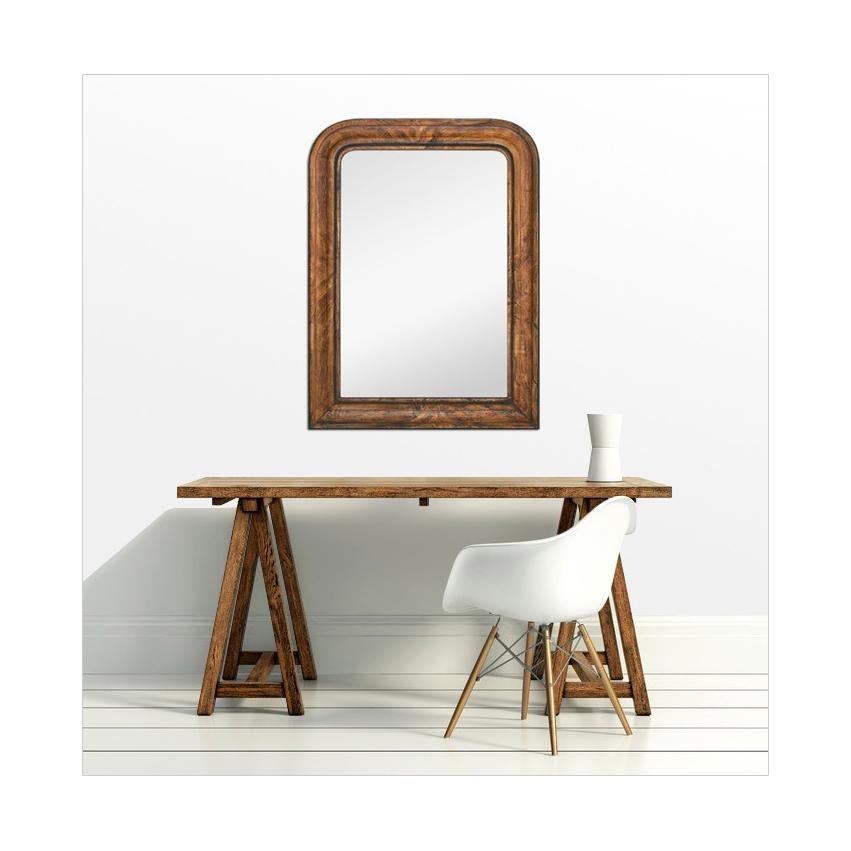 French Antique Louis-Philippe Style Mirror, Imitation Wood Decor Painted, circa 1900 For Sale