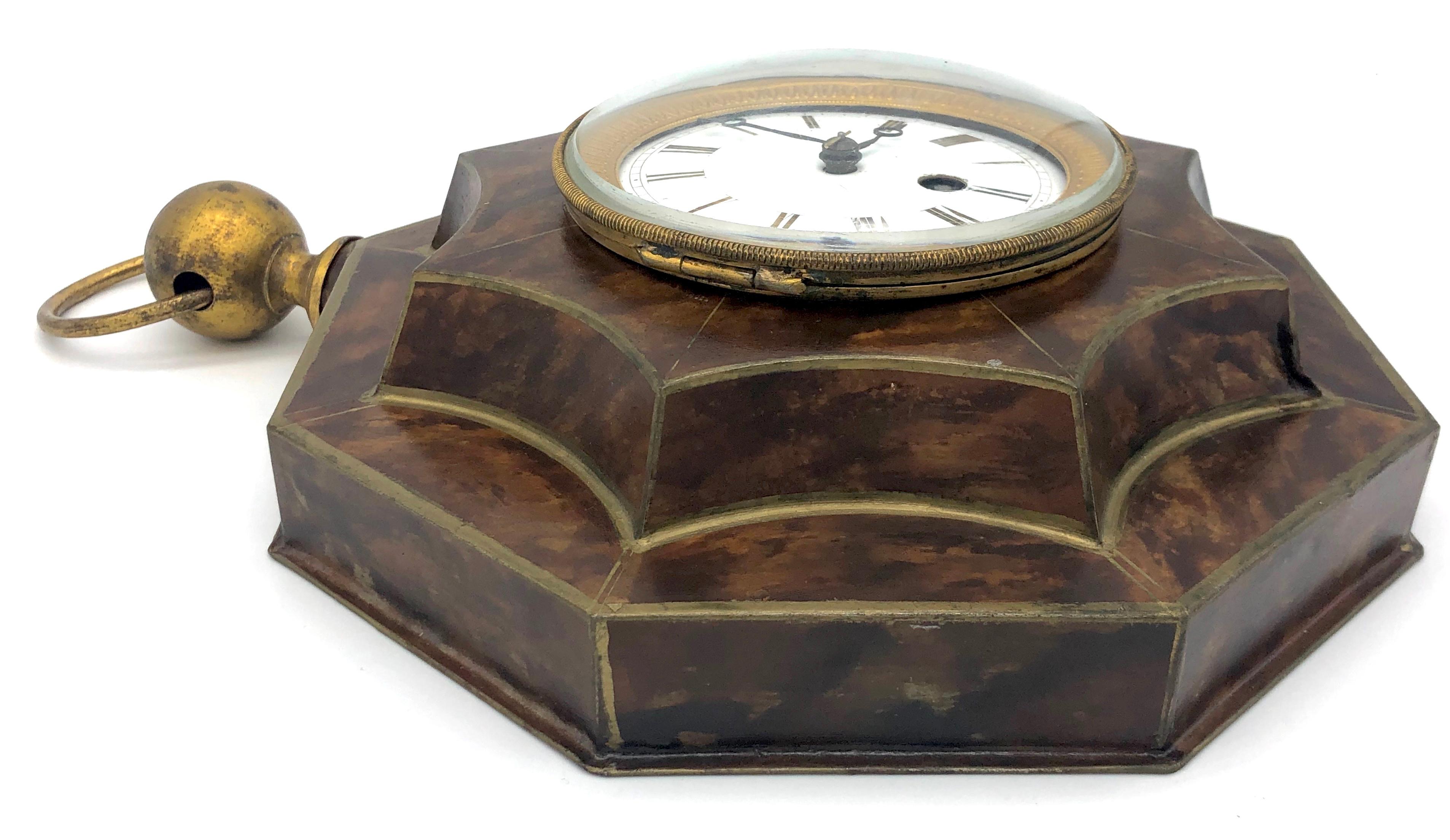 French Antique Louis Philippe Wall Clock 8 Day Movement Tôle Enamel Bronze For Sale