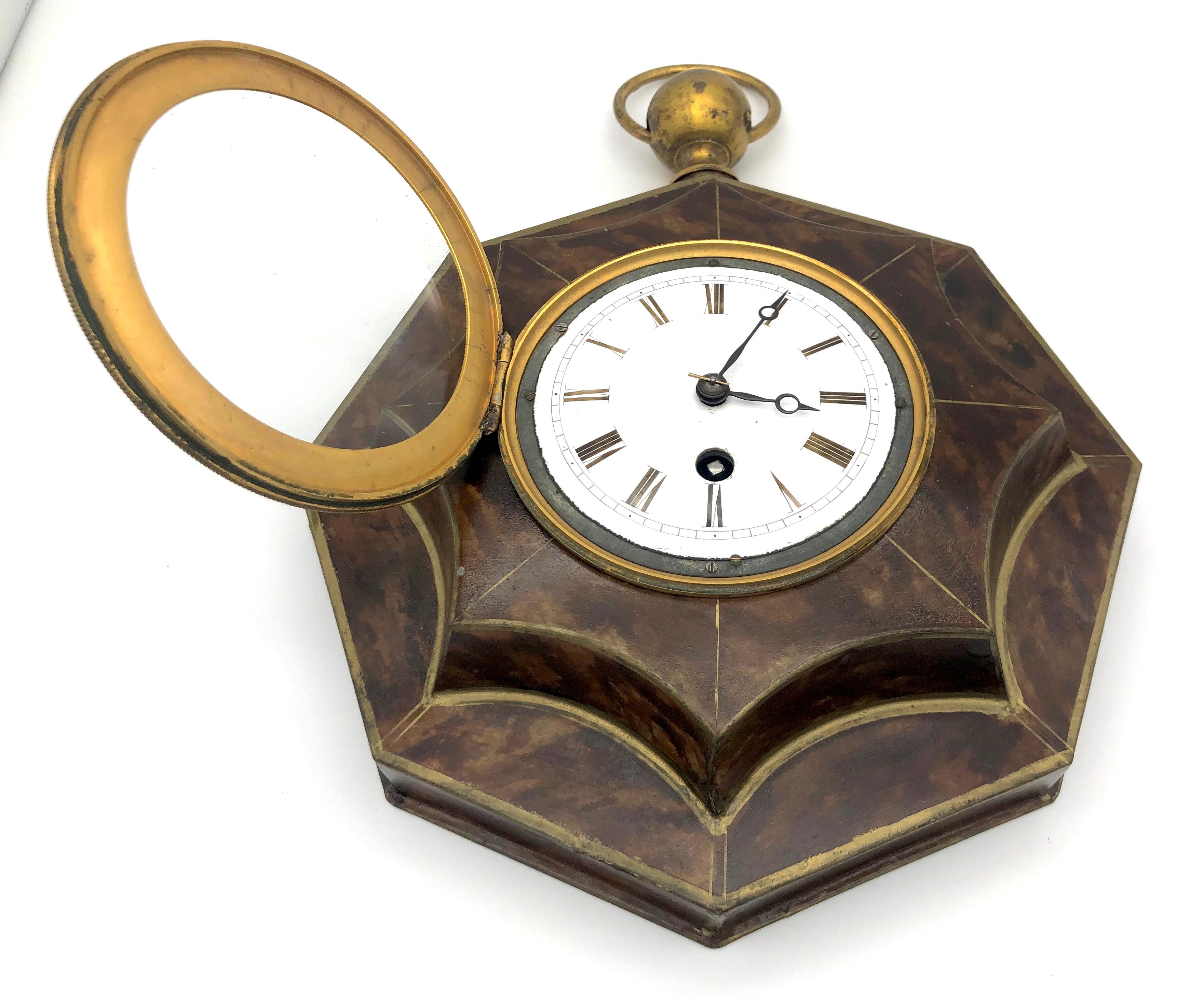 Antique Louis Philippe Wall Clock 8 Day Movement Tôle Enamel Bronze In Good Condition For Sale In Munich, DE