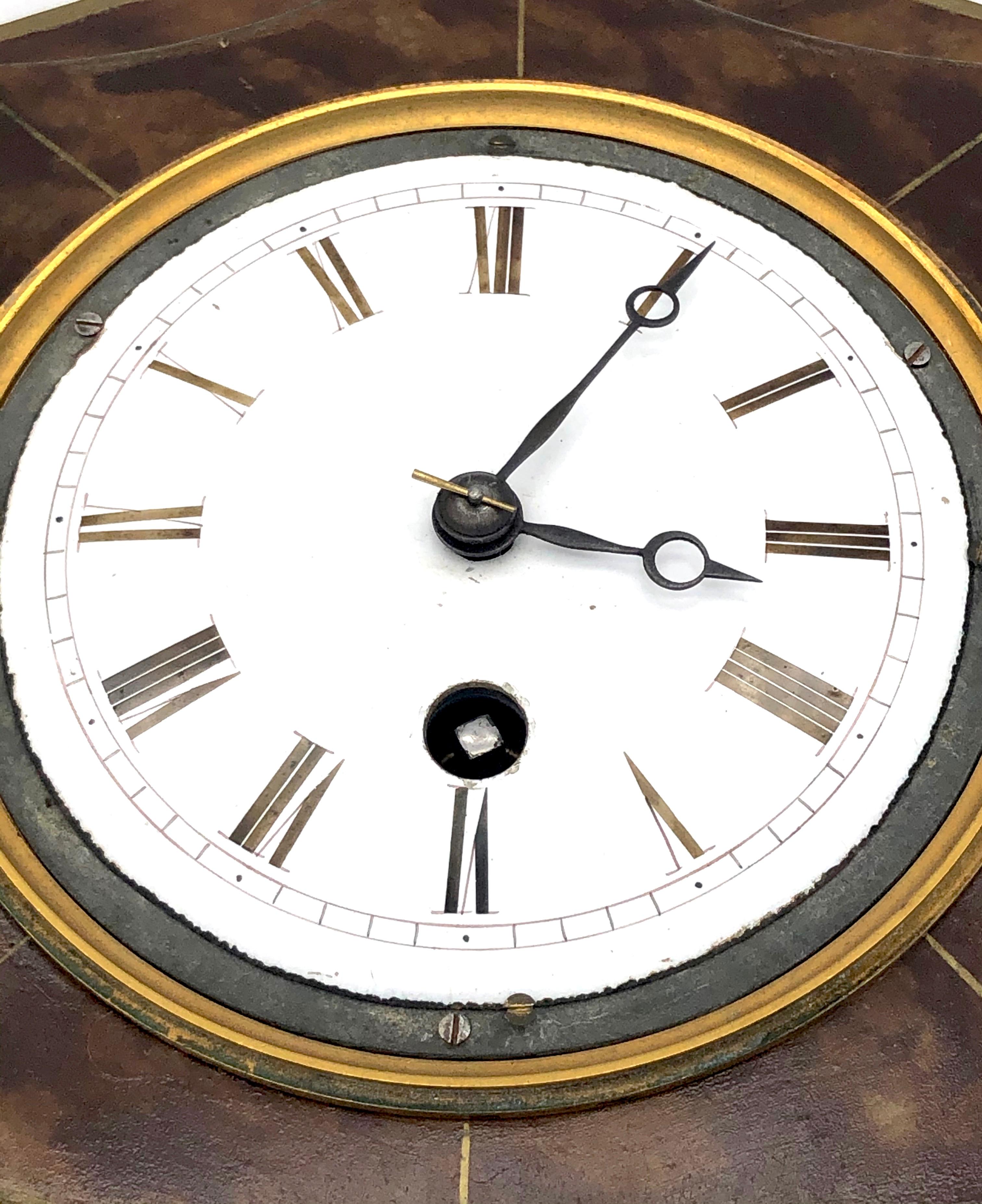 Mid-19th Century Antique Louis Philippe Wall Clock 8 Day Movement Tôle Enamel Bronze For Sale