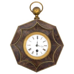 Antique Louis Philippe Wall Clock 8 Day Movement Tôle Enamel Bronze