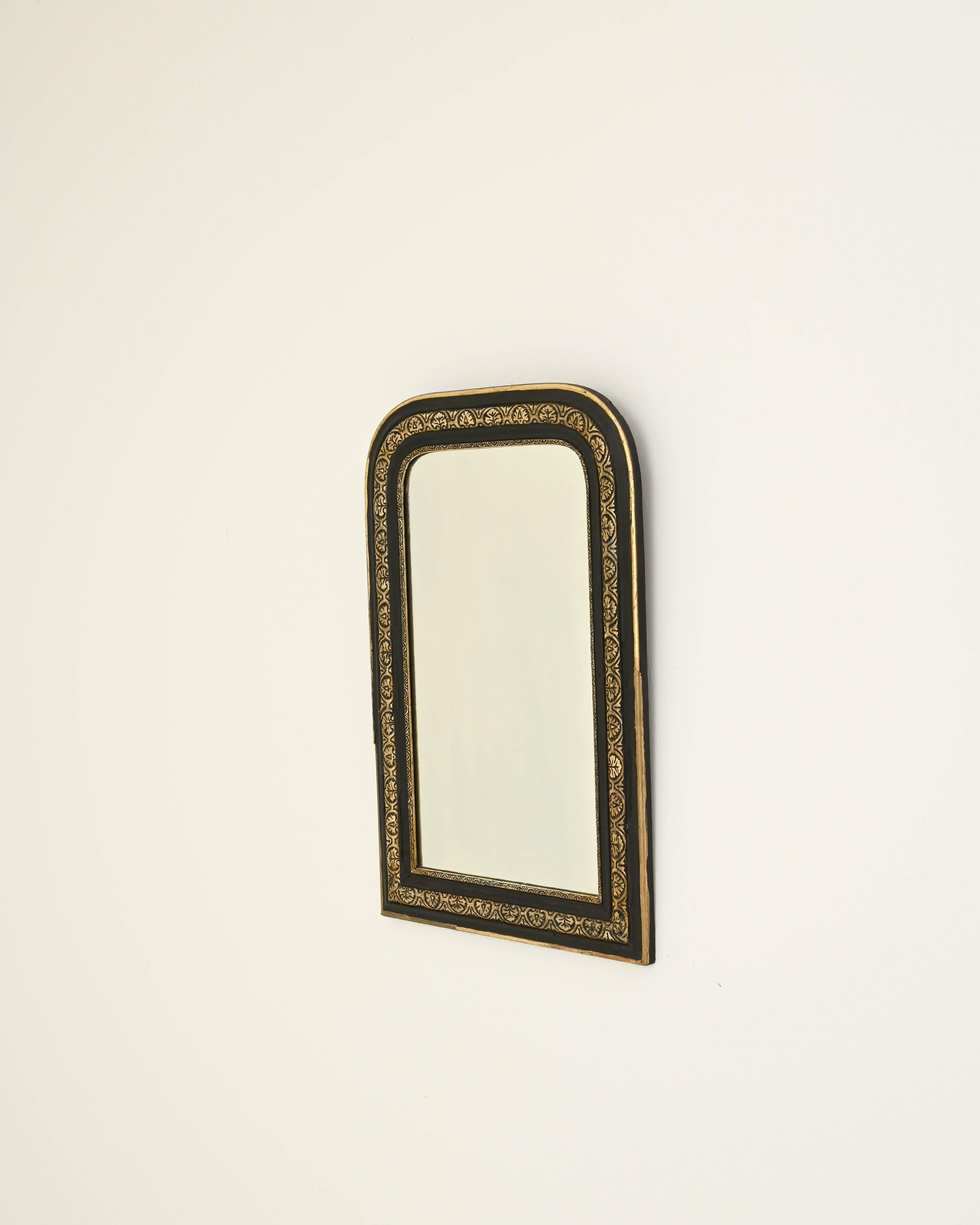 French Antique Louis Phillipe Black Gilded Mirror