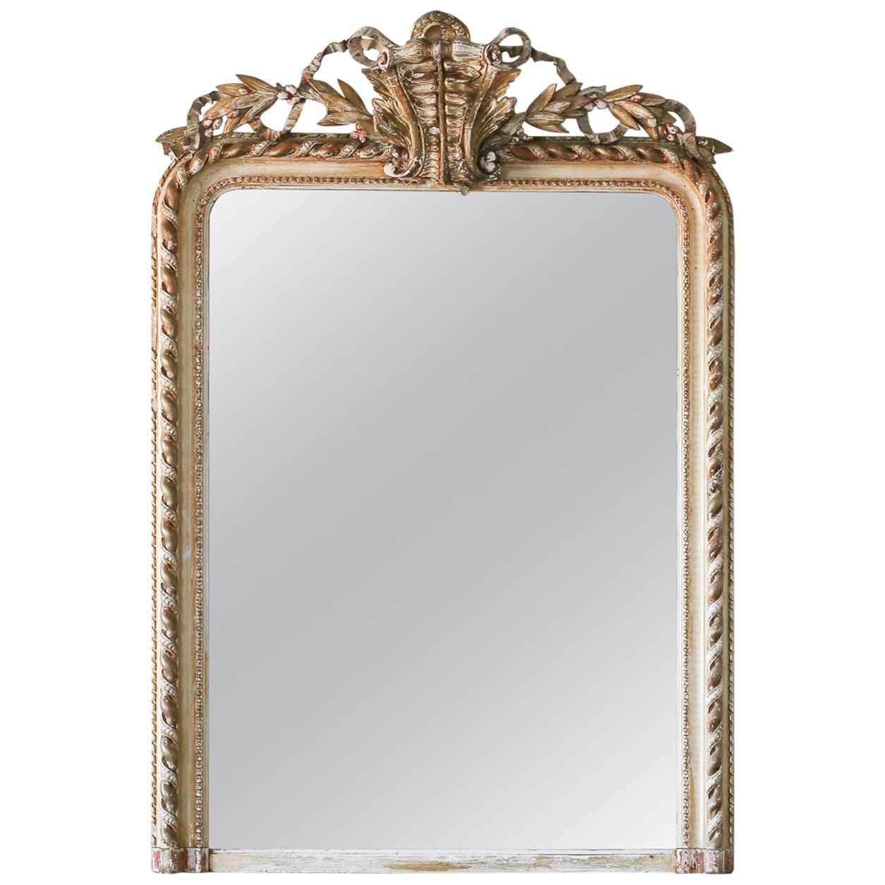 Antique Louis Phillipe Mirror with Elaborate Crest For Sale