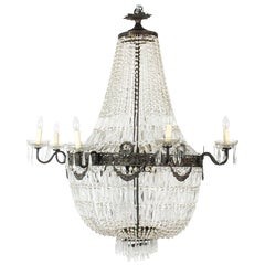 Antique Louis Revival 20 Light Ballroom Cut Crystal Tent Chandelier, 1920s