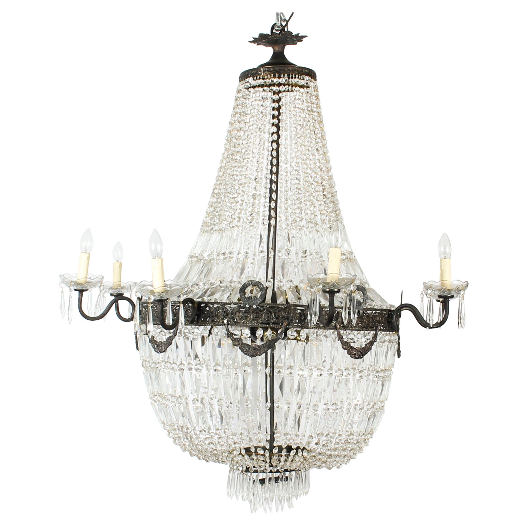 Antique Revival Ballroom Tent Chandelier en cristal taillé 20ème siècle