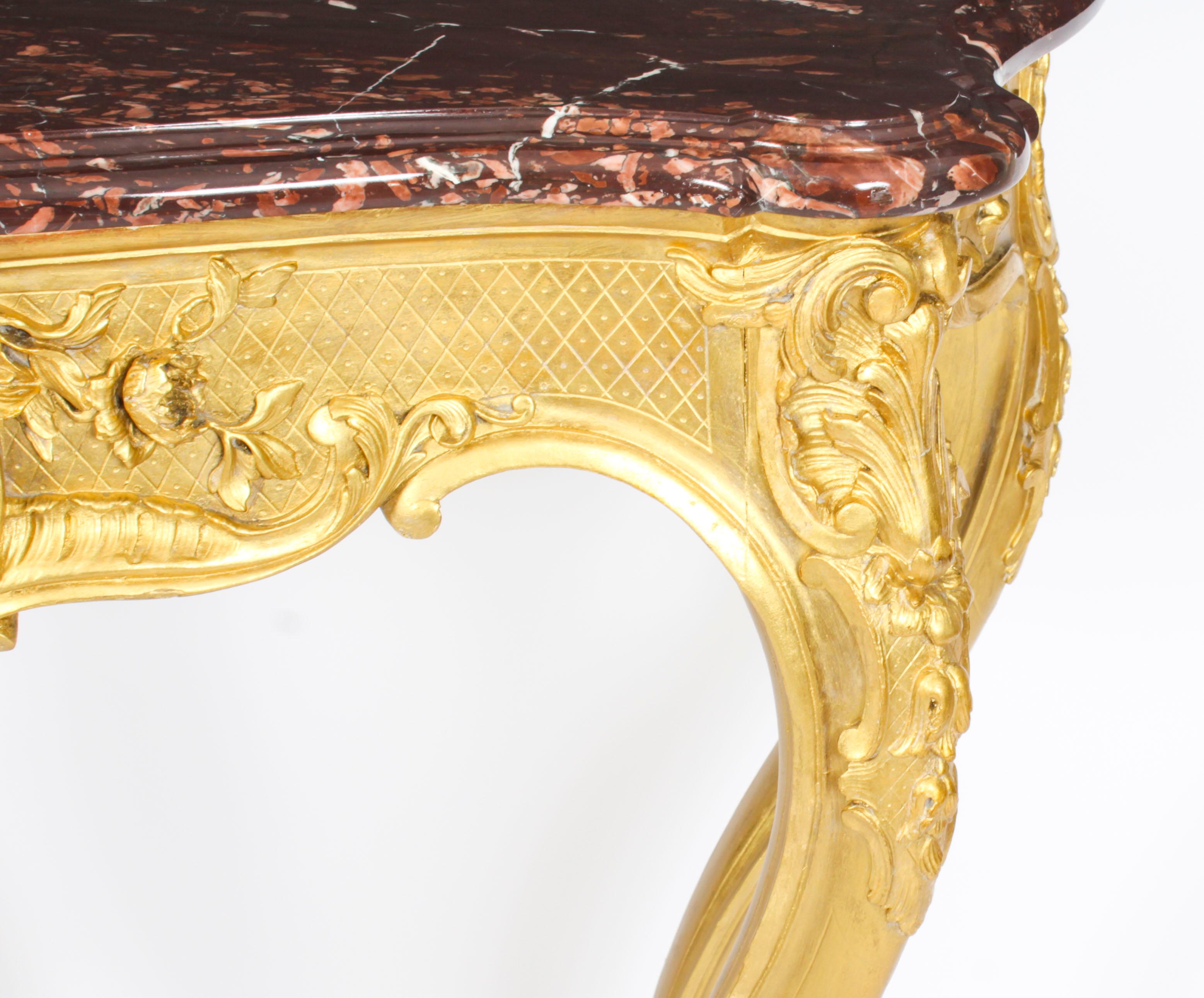 Ancienne console de style néo- Louis en bois doré sculpté 19ème siècle en vente 5