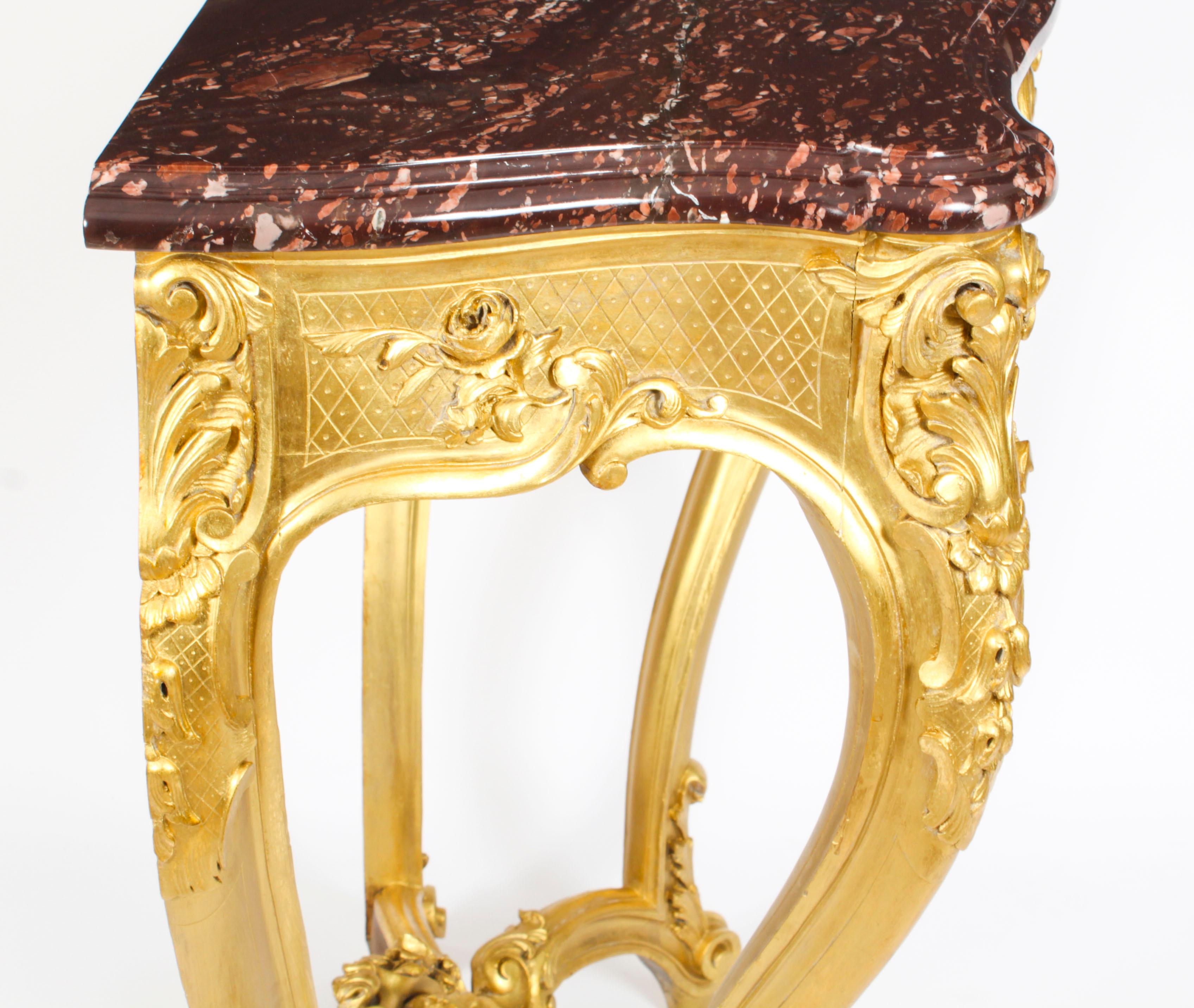 Ancienne console de style néo- Louis en bois doré sculpté 19ème siècle en vente 10