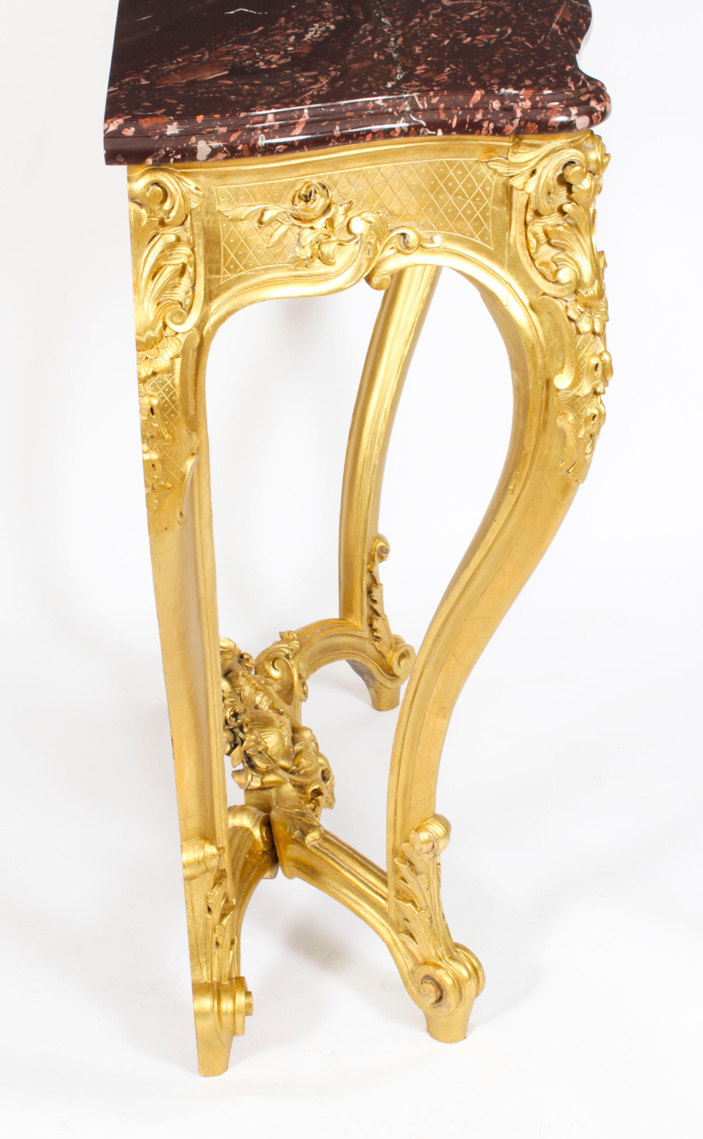 Ancienne console de style néo- Louis en bois doré sculpté 19ème siècle en vente 13