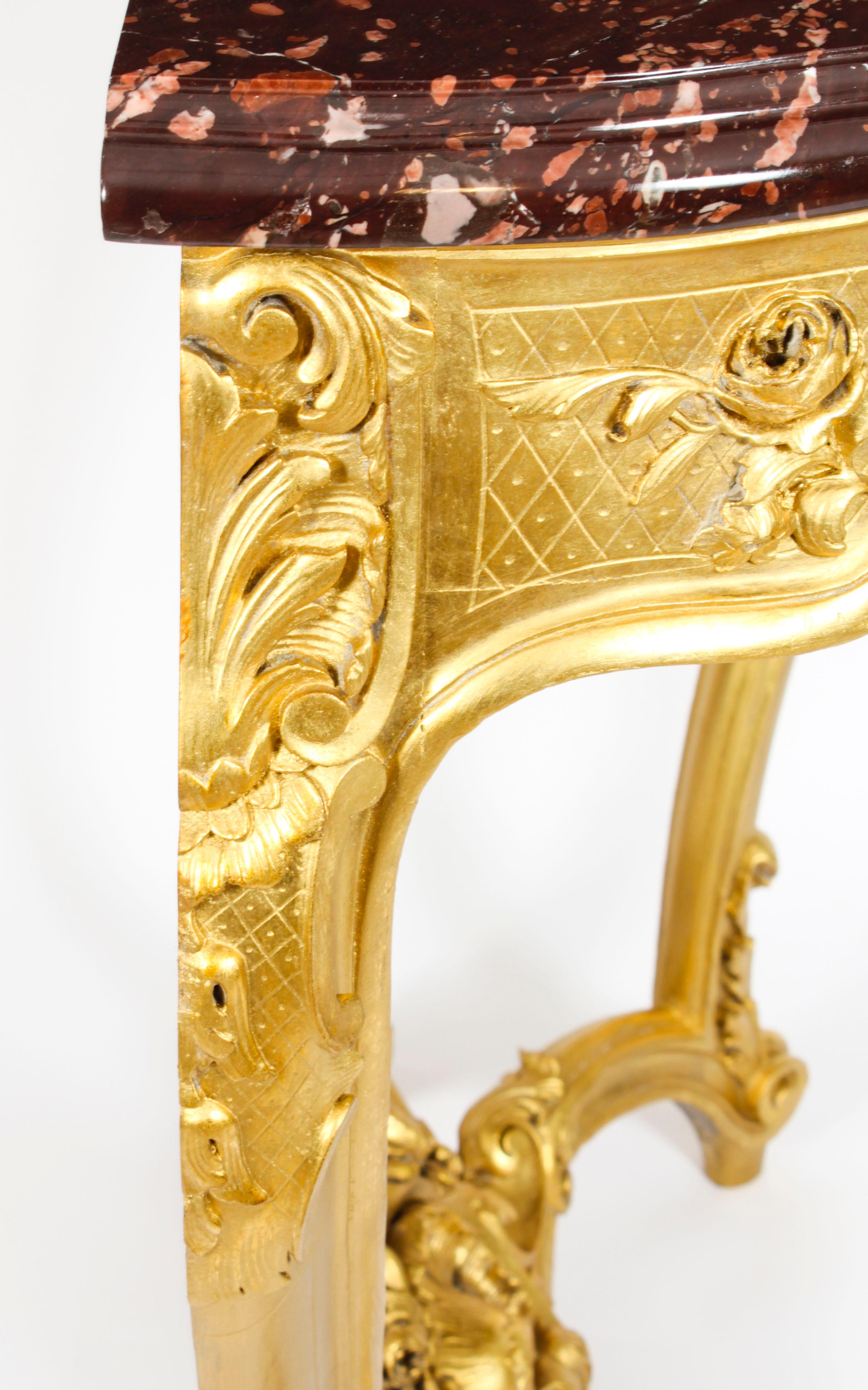 Ancienne console de style néo- Louis en bois doré sculpté 19ème siècle en vente 14
