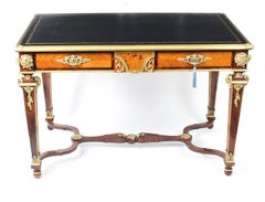 Antique Louis Revival Kingwood Marquetry Ormolu Bureau Plat Desk, 19th Century