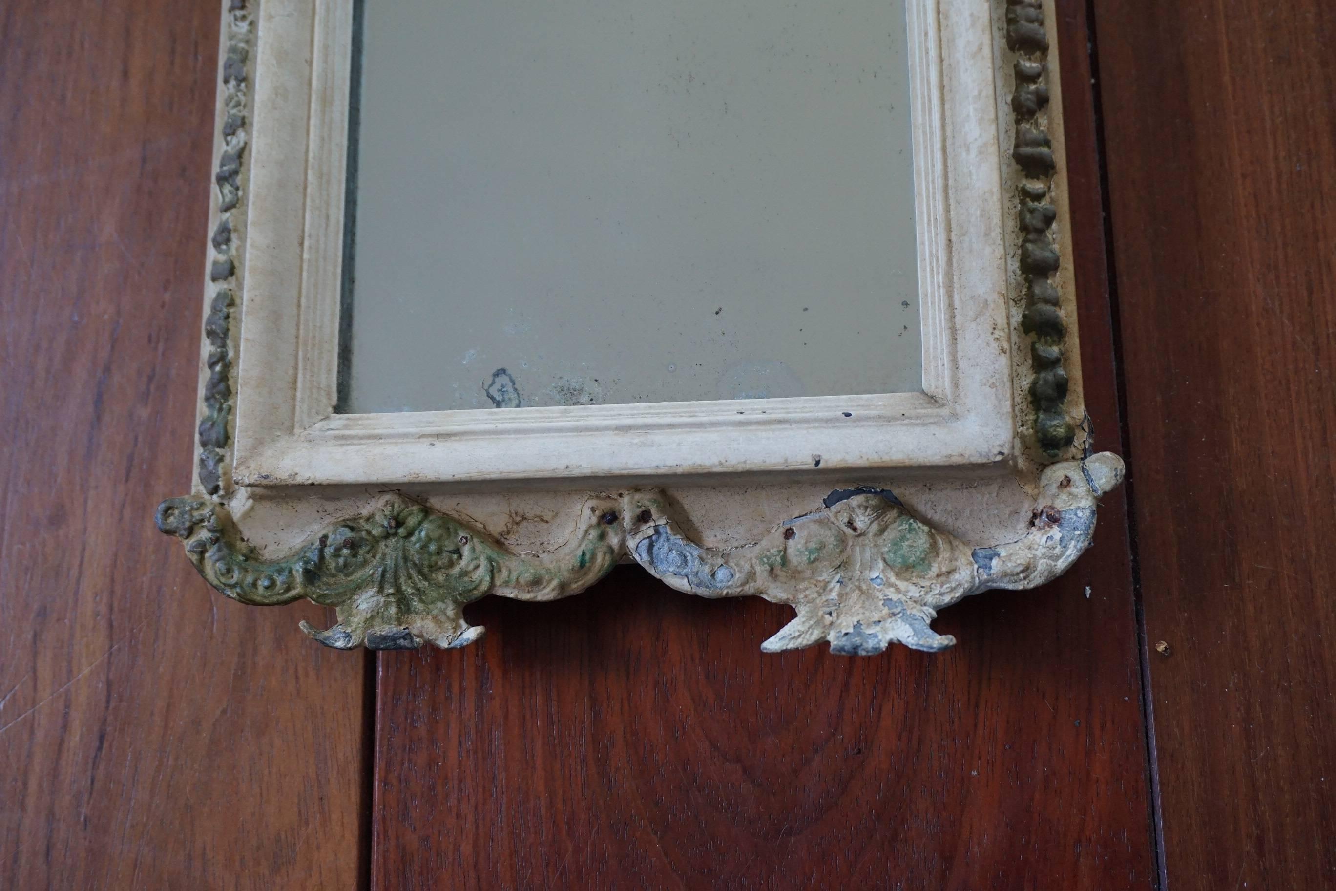 Cast Antique Louis Seize Style Wall Mirror So Called 'Damspiegel' of Wood and Metal For Sale