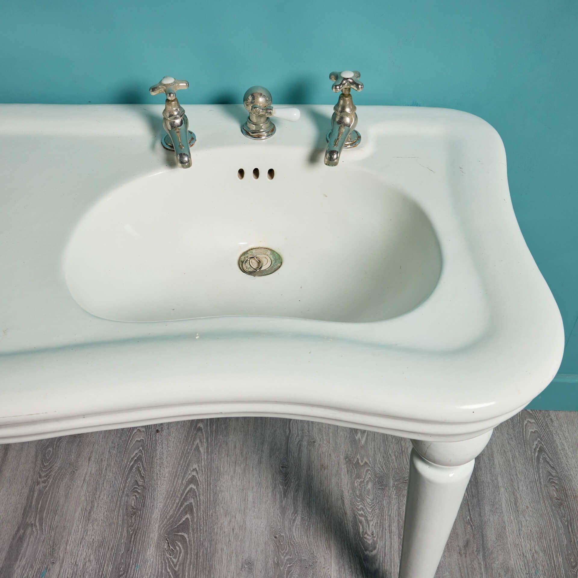 French Antique Louis Style Double Sink with Porcelain Legs For Sale