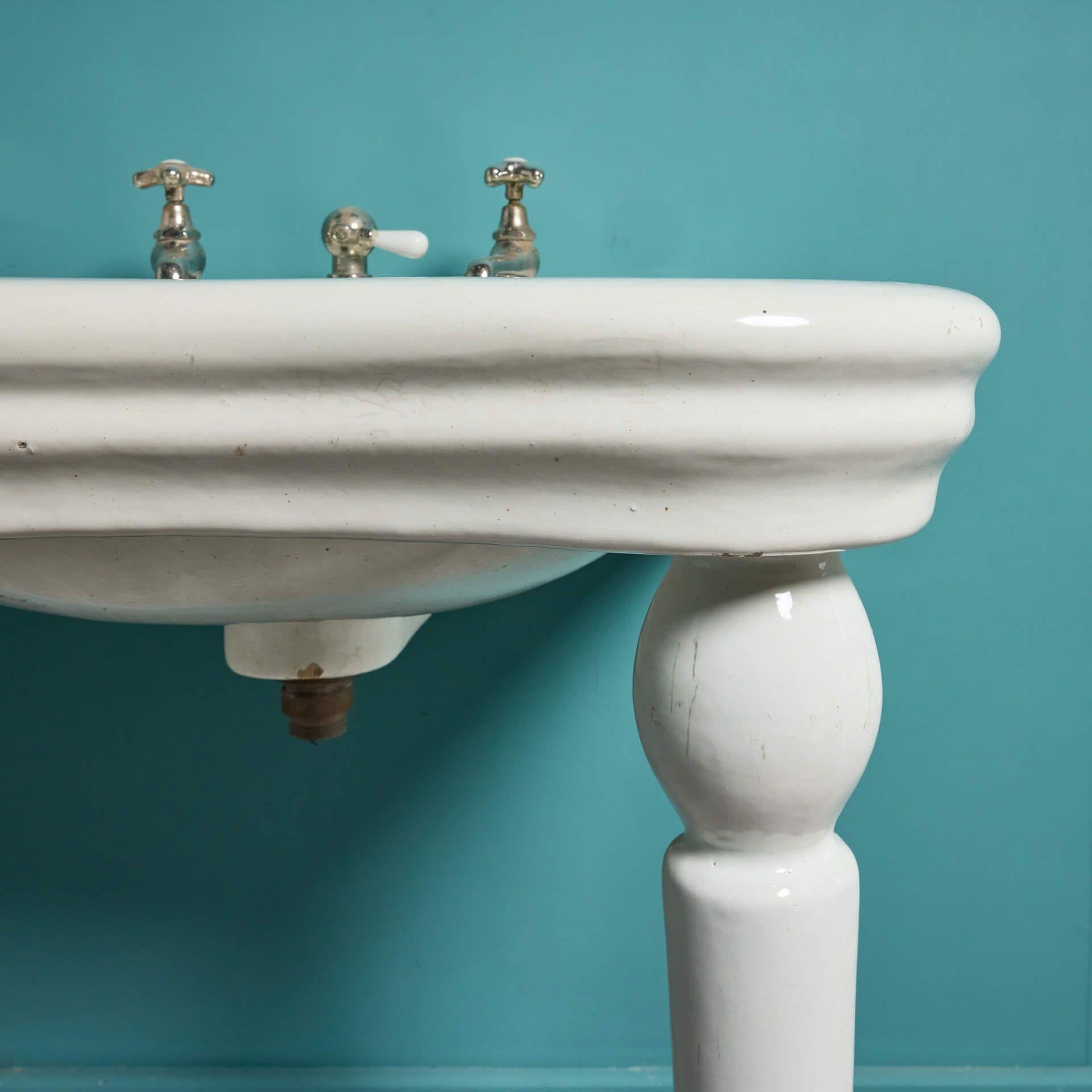 20th Century Antique Louis Style Double Sink with Porcelain Legs For Sale