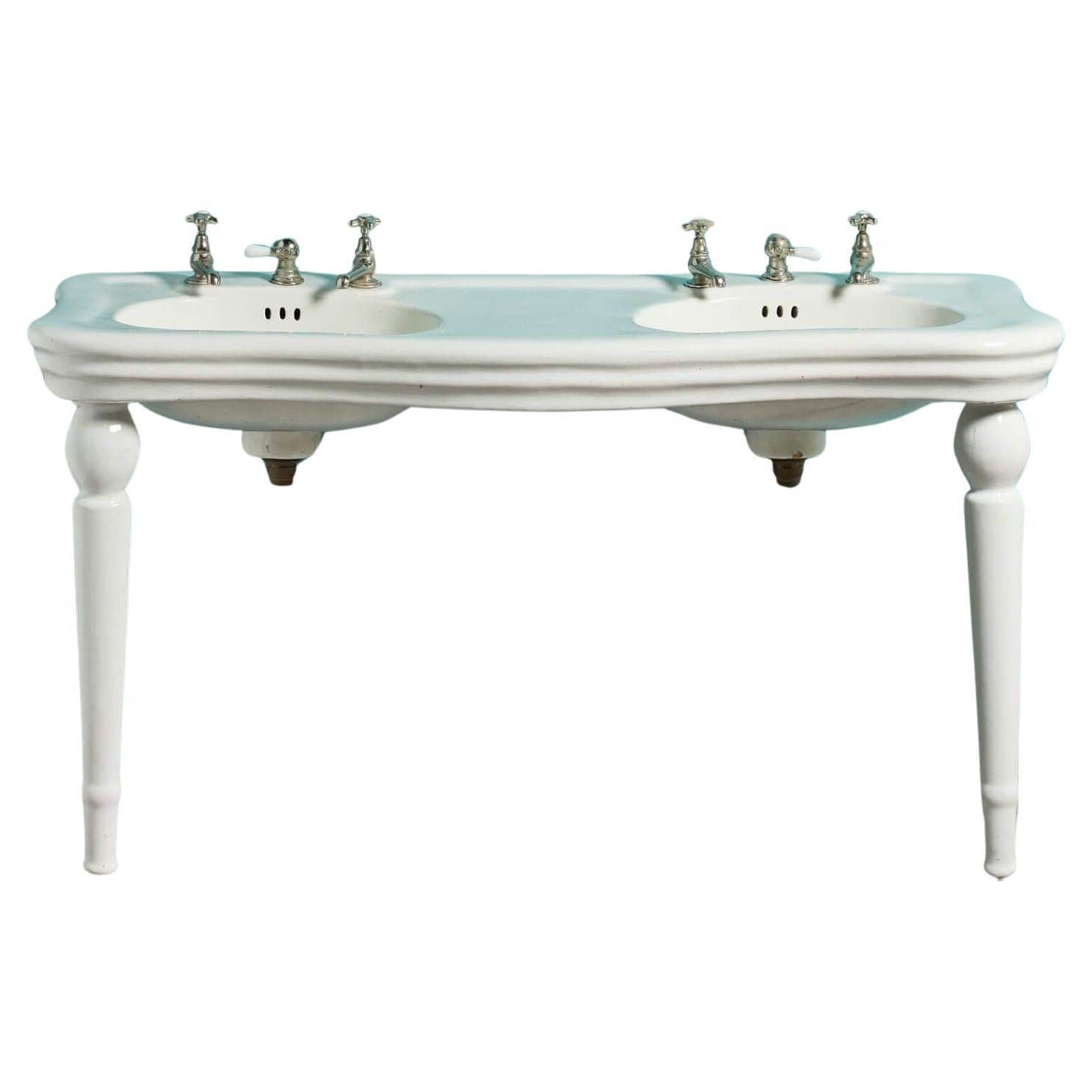 Antique Louis Style Double Sink with Porcelain Legs For Sale