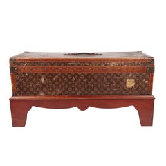 Antique Louis Vuitton Cabin Trunk Monogram on Custom Stand Case Table 1910