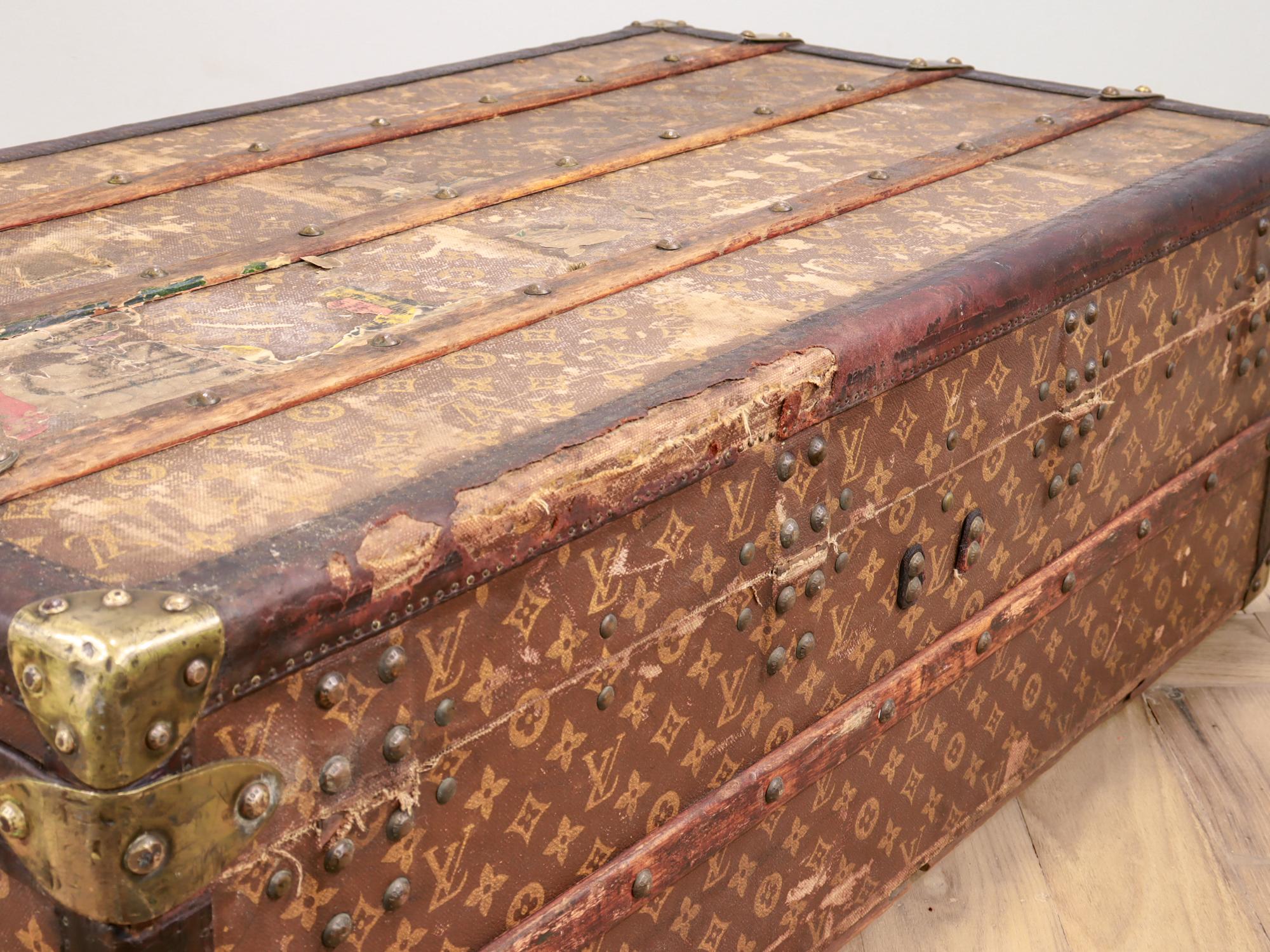 Antique Louis Vuitton Early 20th Century Stenciled Monogram Steamer Cabin Trunk 6