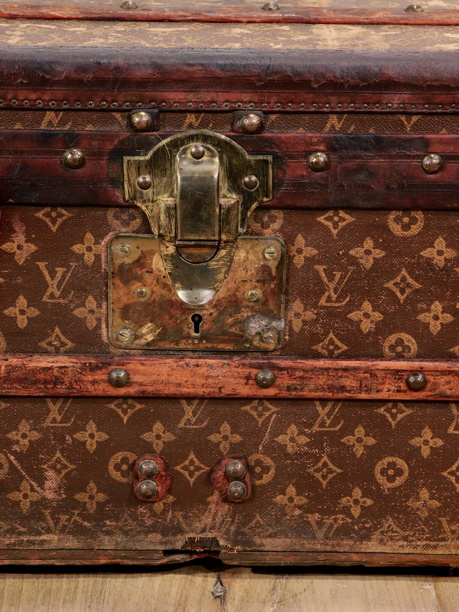 Antique Louis Vuitton Early 20th Century Stenciled Monogram Steamer Cabin Trunk 8